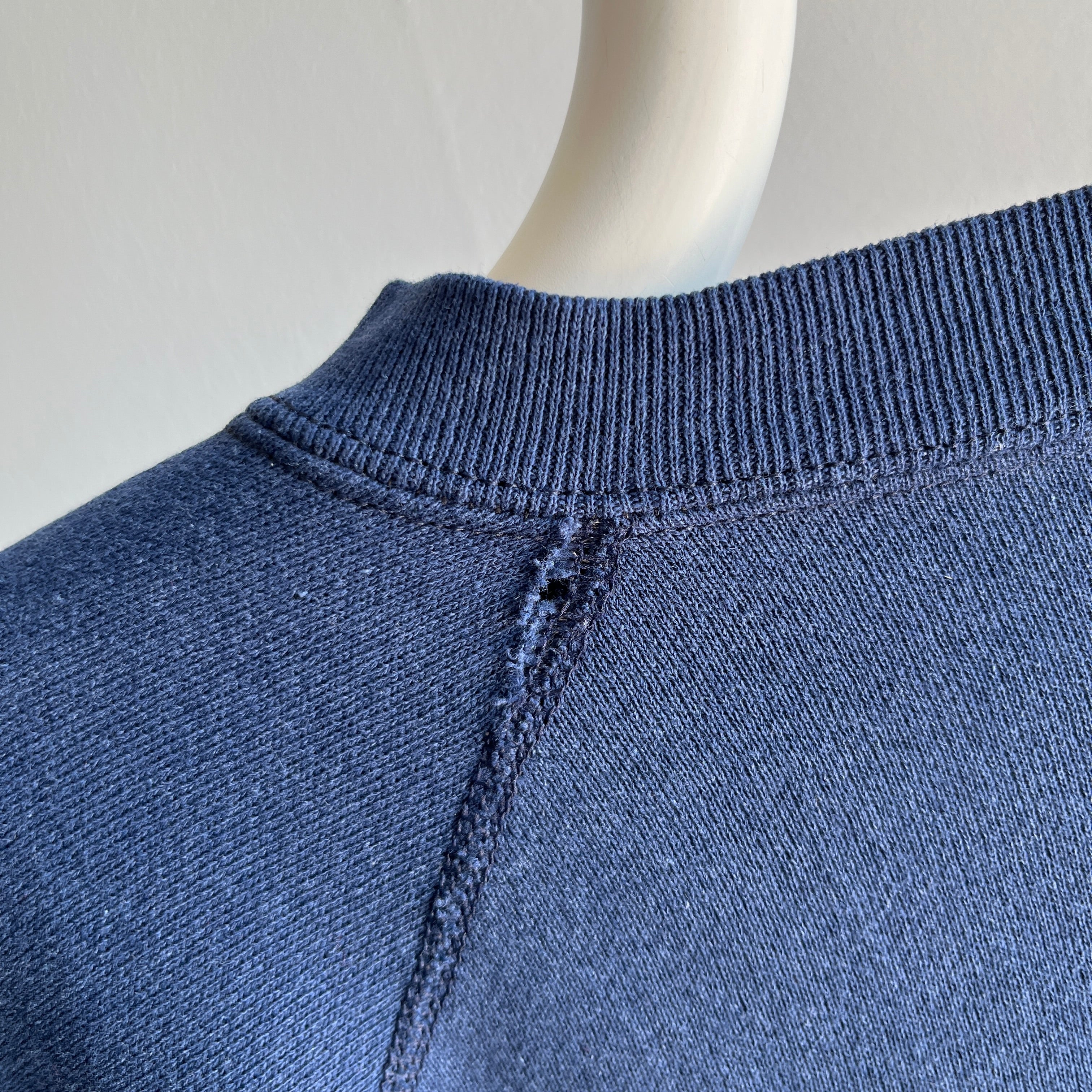 1970s Blank Navy Sweatshirt with Under Arm Gussets - Rad