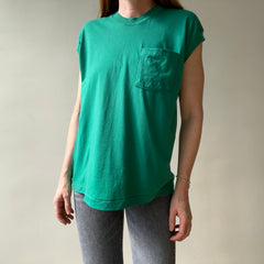 1980s Blank Green Muscle Pocket T Shirt