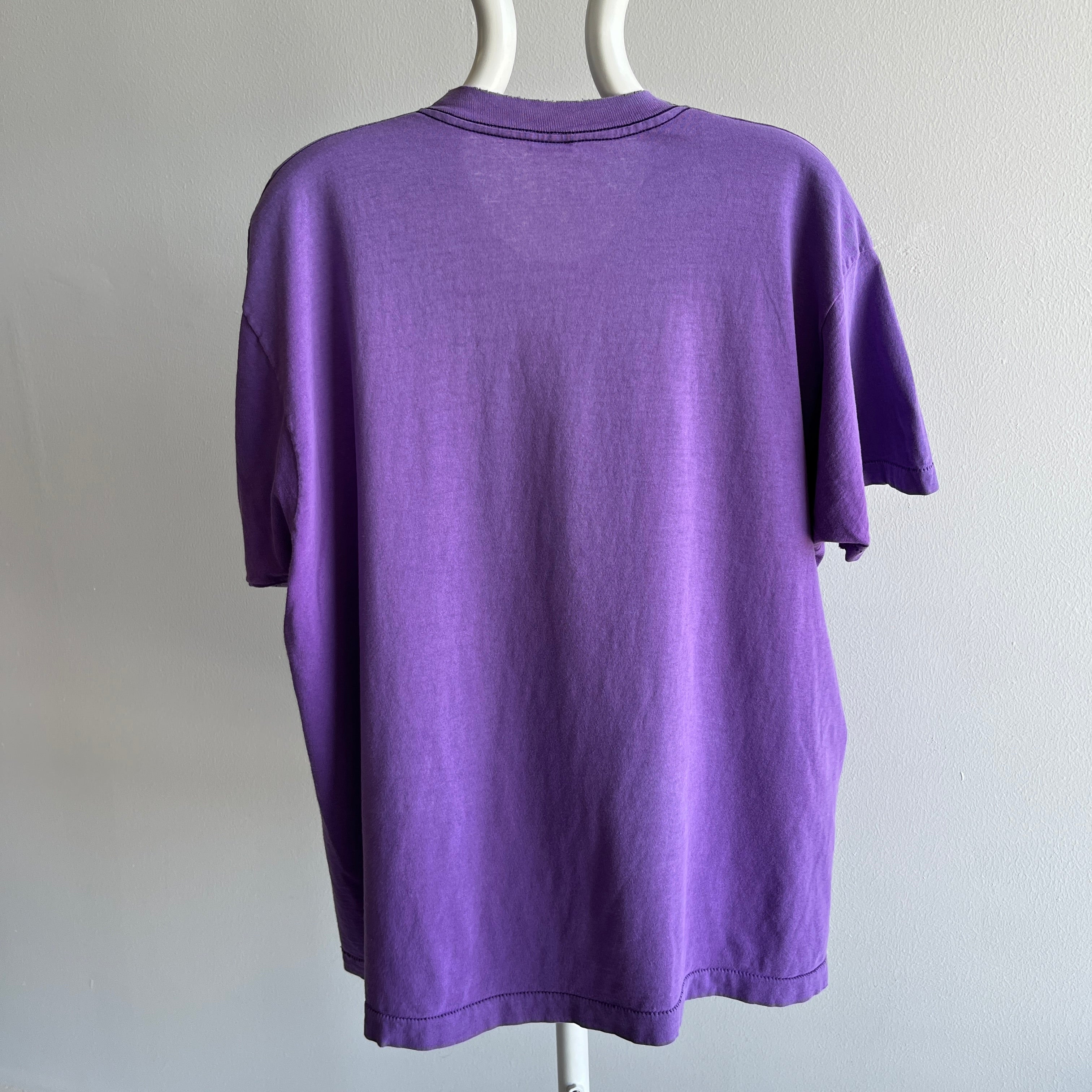 1980s Soft, Faded and Worn Purple FOTL Pocket T-Shirt