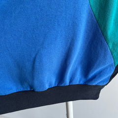 1980s Thin and Slouchy Color Block Mock Neck Sweatshirt (Lightweight)