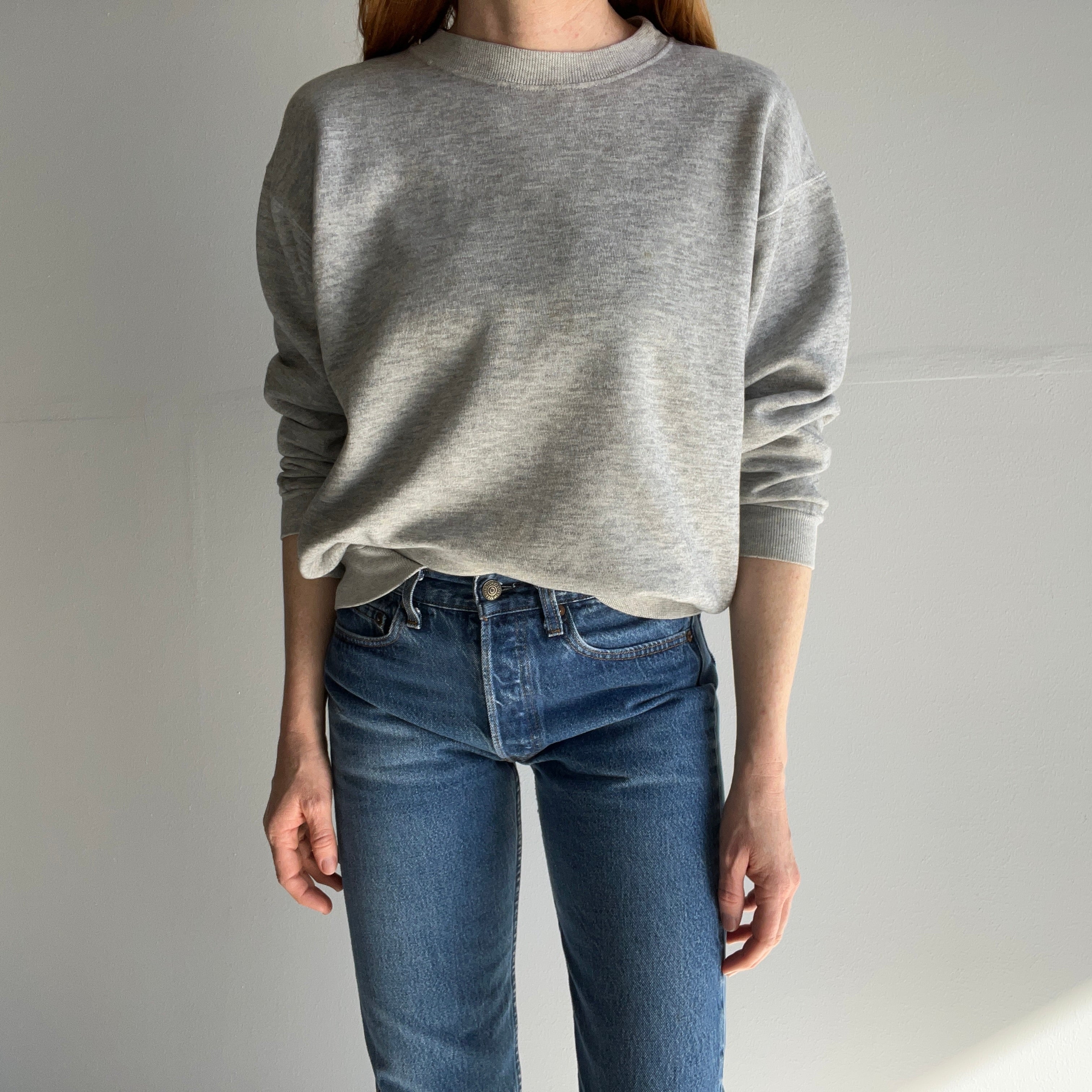 1980s Not-A-Raglan Smaller Blank Gray Sweatshirt with Staining