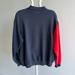 1980s Thin and Slouchy Color Block Mock Neck Sweatshirt (Lightweight)