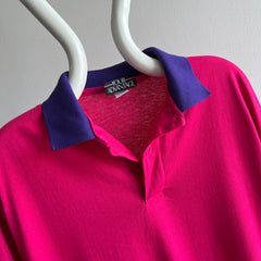 1990s Two Tone Pink and Purple Polo with the Hem Out T-Shirt