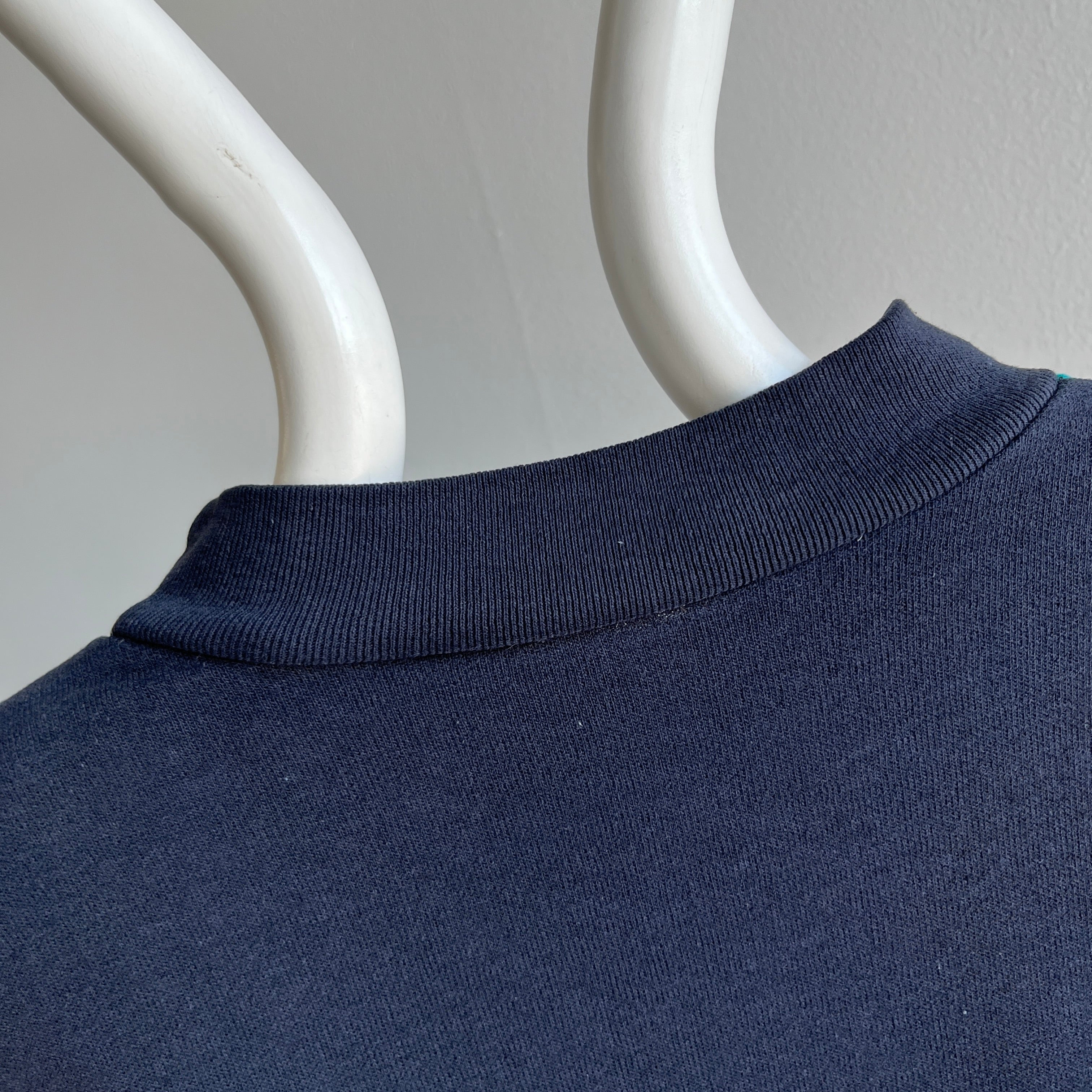 1980s Thin and Slouchy Color Block Mock Neck Sweatshirt (Lightweight)