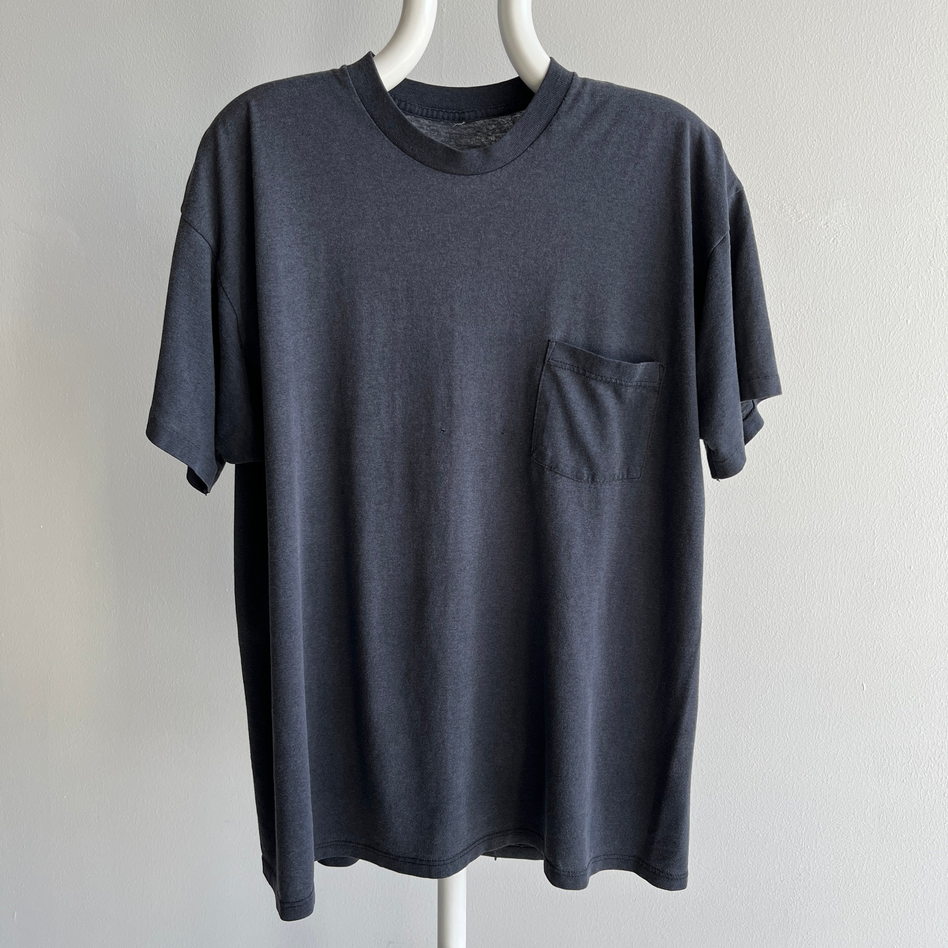 1990s Soft, Thin, Slouchy, Worn, Rad, Black/Gray/Navy Pocket T-shirt