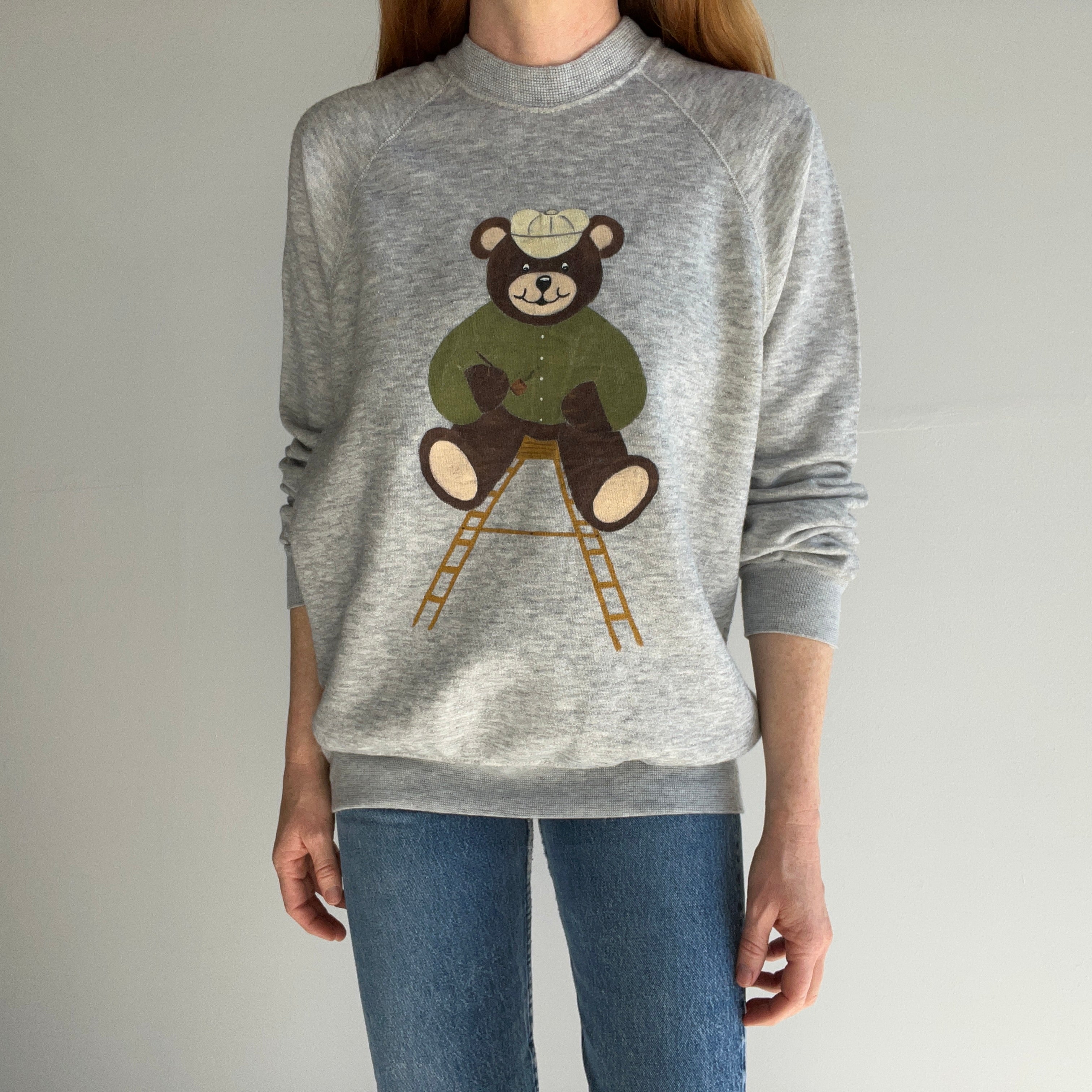 1970/80s DIY Teddy Bear Smoking a Pipe Sweatshirt