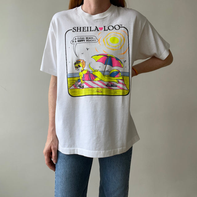 1980s Sheila Loo "A Clean Beach Is A Happy Beach" T Shirt