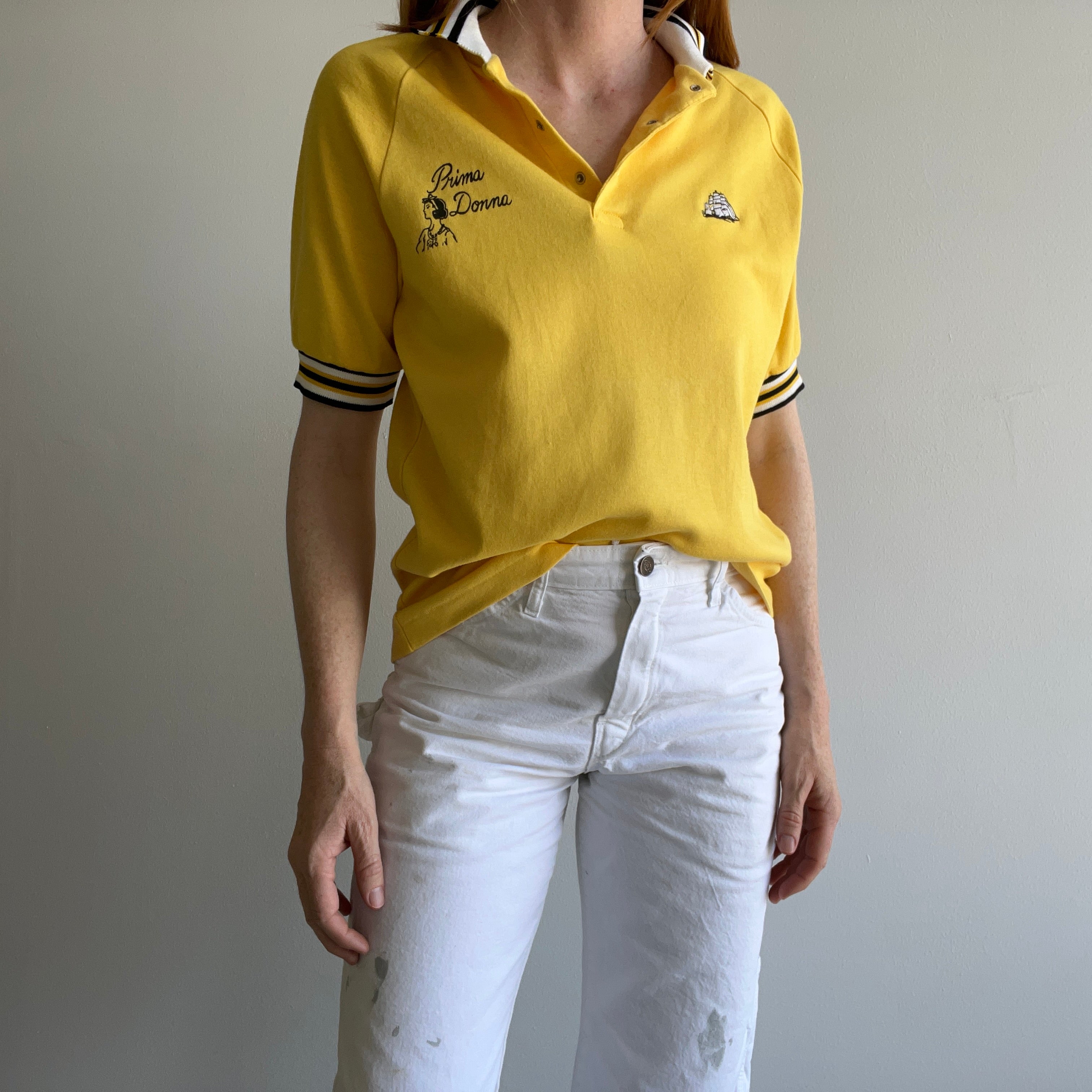 1970s Prima Donna Super Cool Jersey Knit Polo Shirt