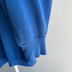 1980s Thinned Out and Slouchy Blue Raglan Sweatshirt