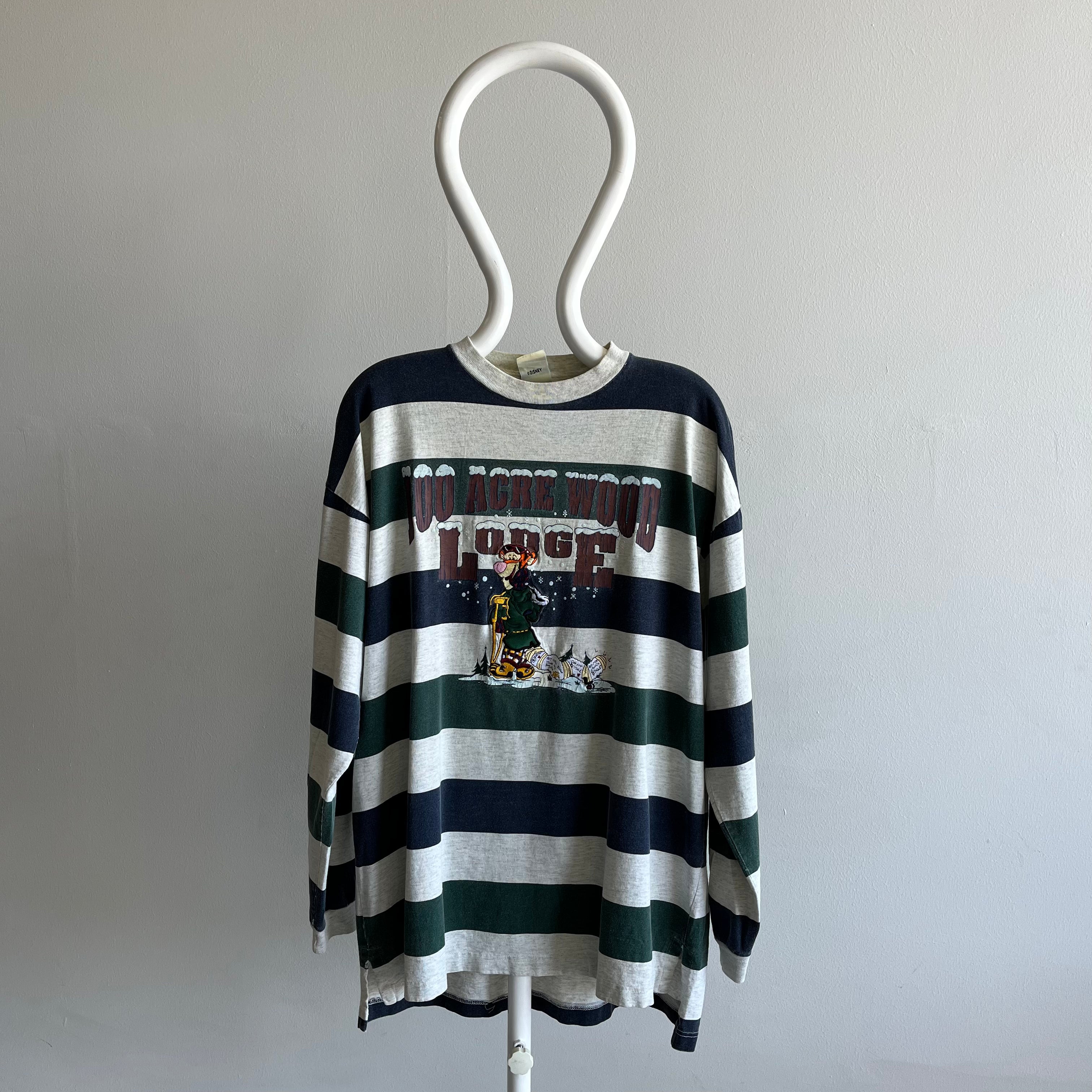 1990s 100 Acre Wood Lodge Tigger Striped Long Sleeve Cotton T-Shirt