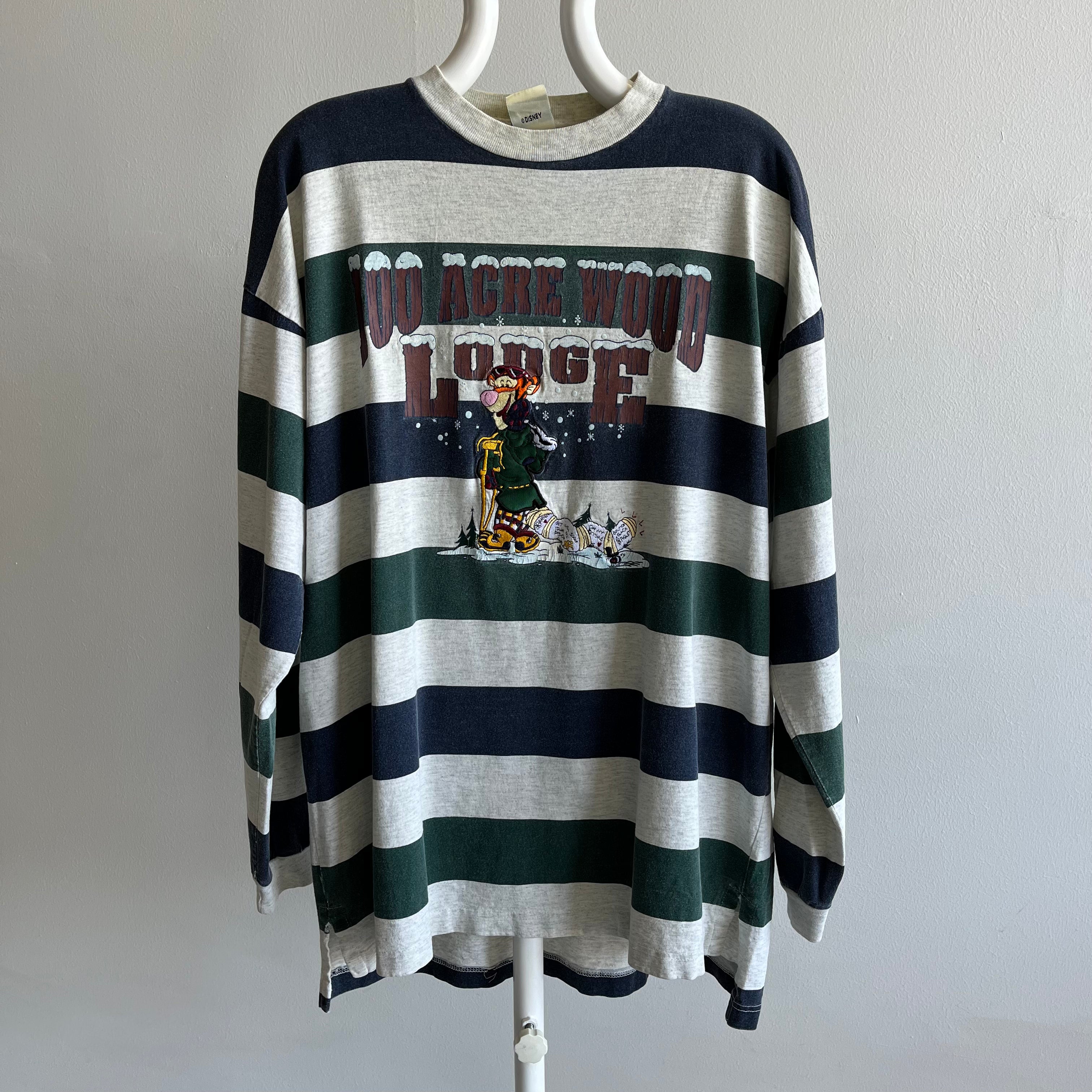 1990s 100 Acre Wood Lodge Tigger Striped Long Sleeve Cotton T-Shirt