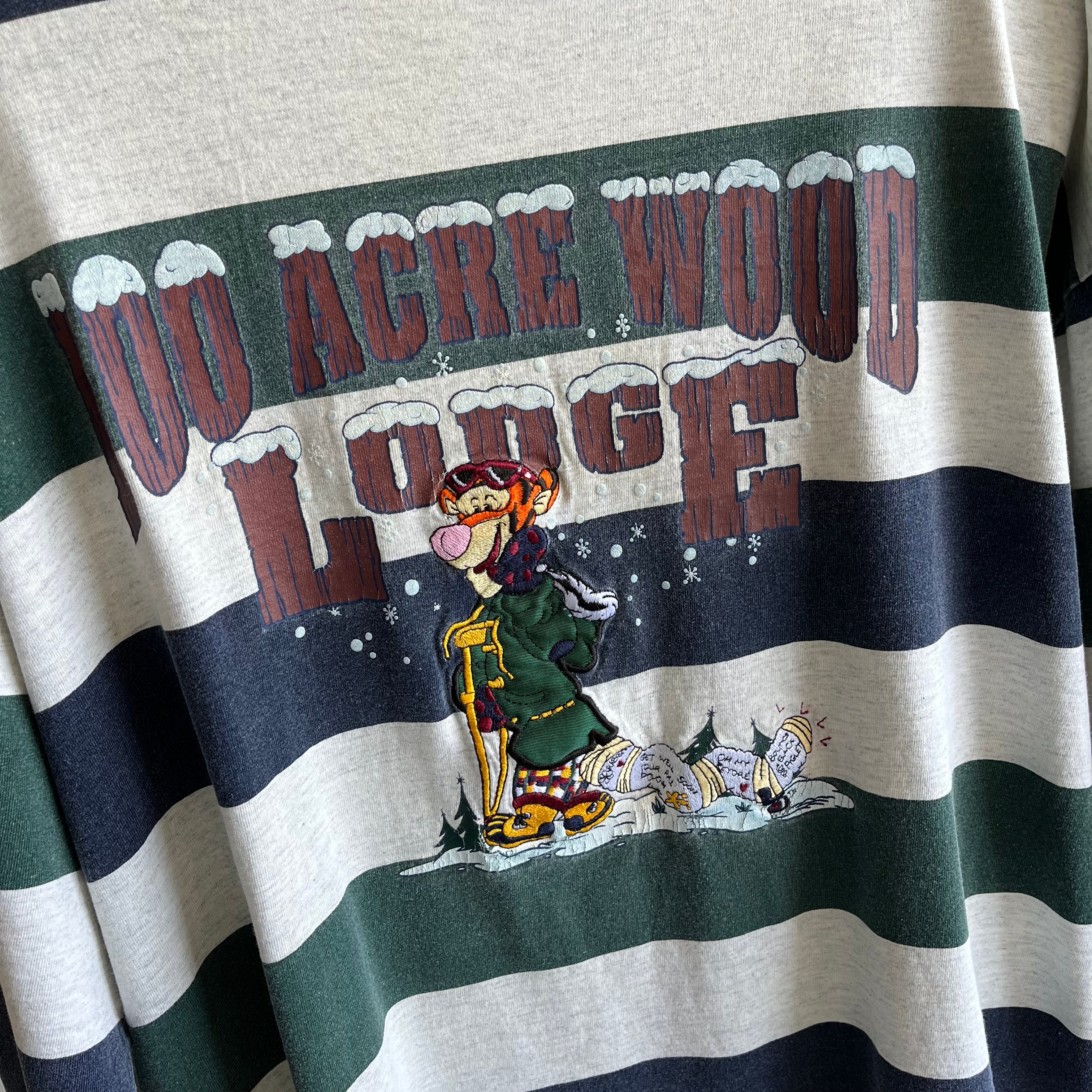 1990s 100 Acre Wood Lodge Tigger Striped Long Sleeve Cotton T-Shirt