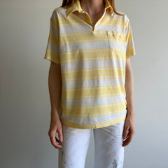 1980s Striped Pastel Yellow and White (ok, and gray) Golf Polo Shirt