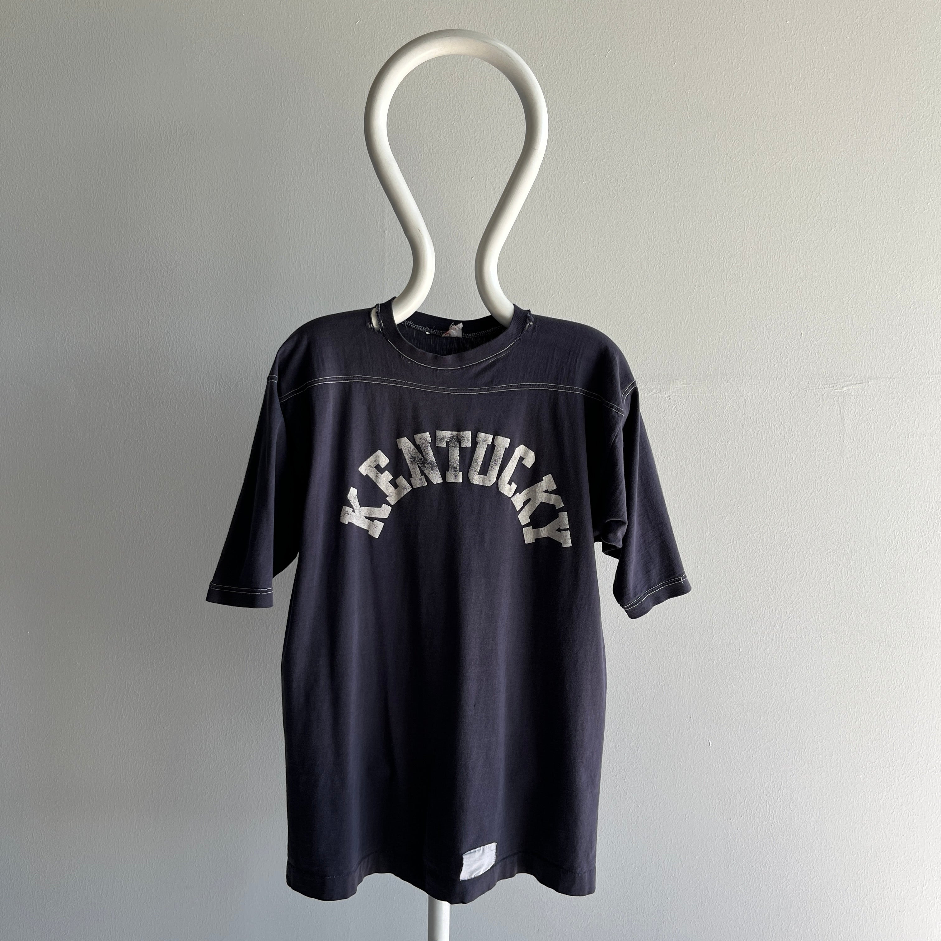 1970s Tattered and Destroyed Kentucky Football T-Shirt with White Contrast Stitching