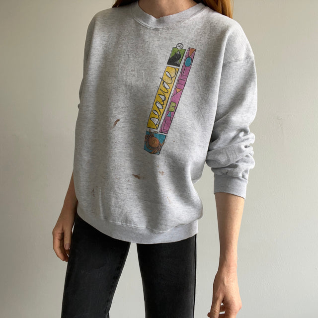 1980s Seaside Volleyball Front and Back Paint Stained Sweatshirt