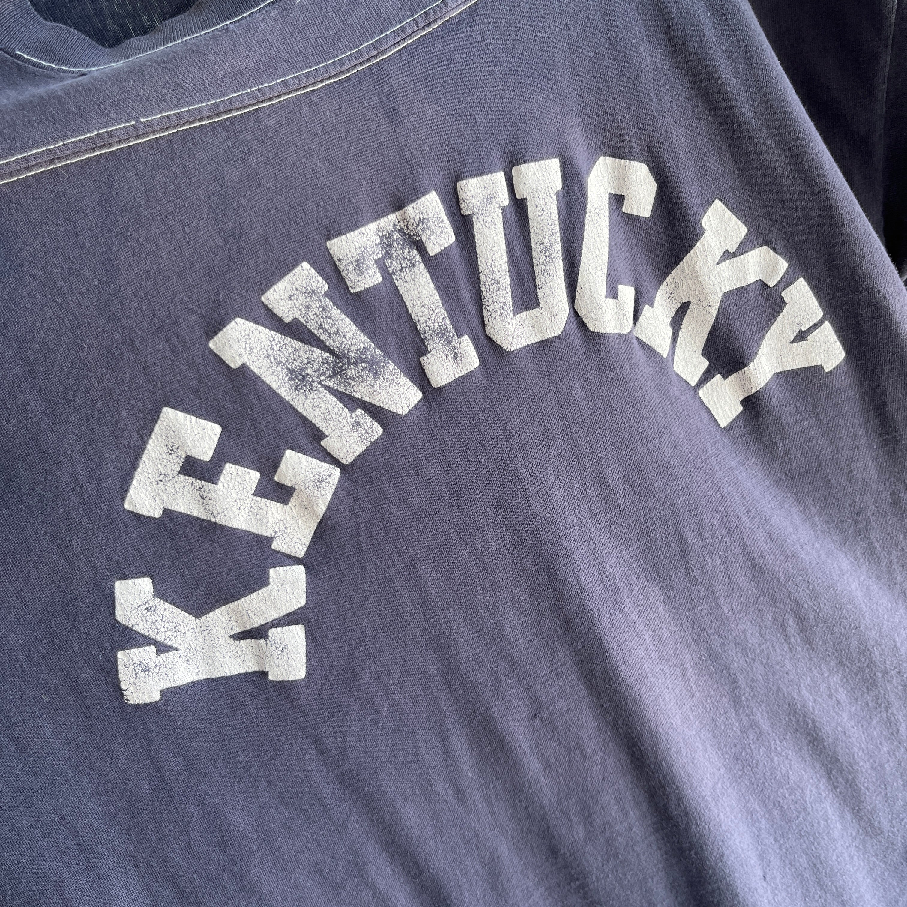 1970s Tattered and Destroyed Kentucky Football T-Shirt with White Contrast Stitching