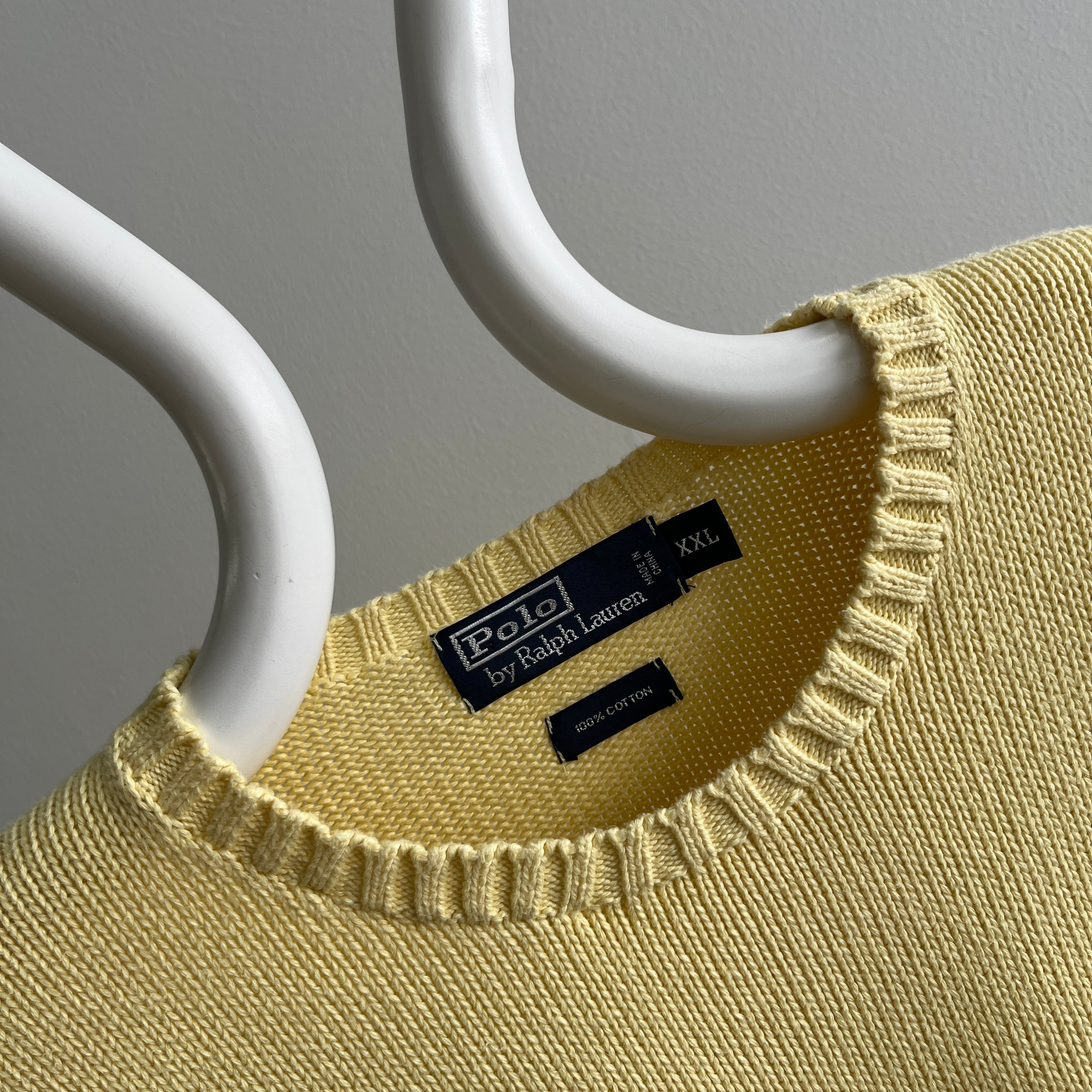 1990s Pale Yellow Soft Cotton Ralph Lauren Sweater