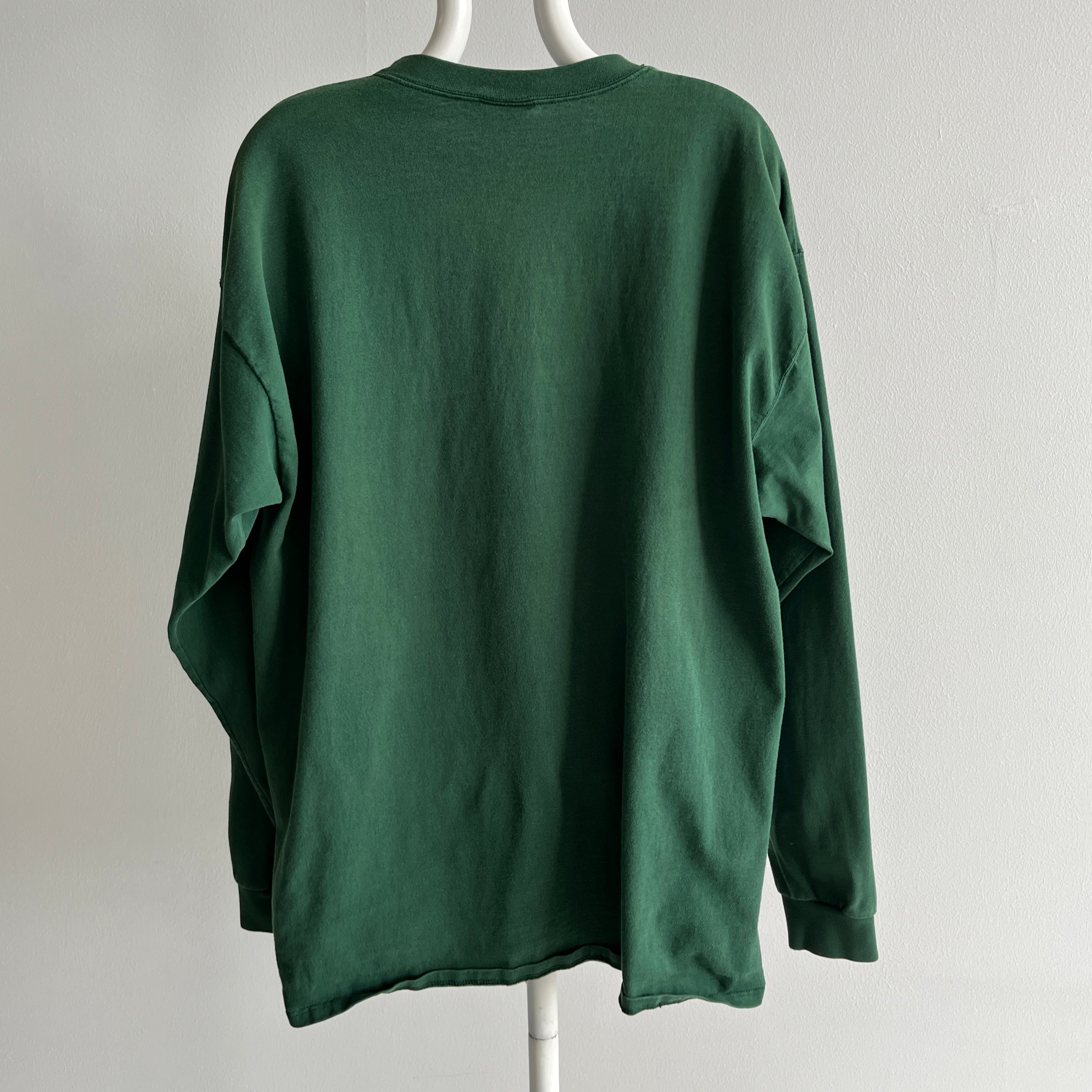 1990s Redwood Green Medium Weight Long Sleeve Cotton T-Shirt