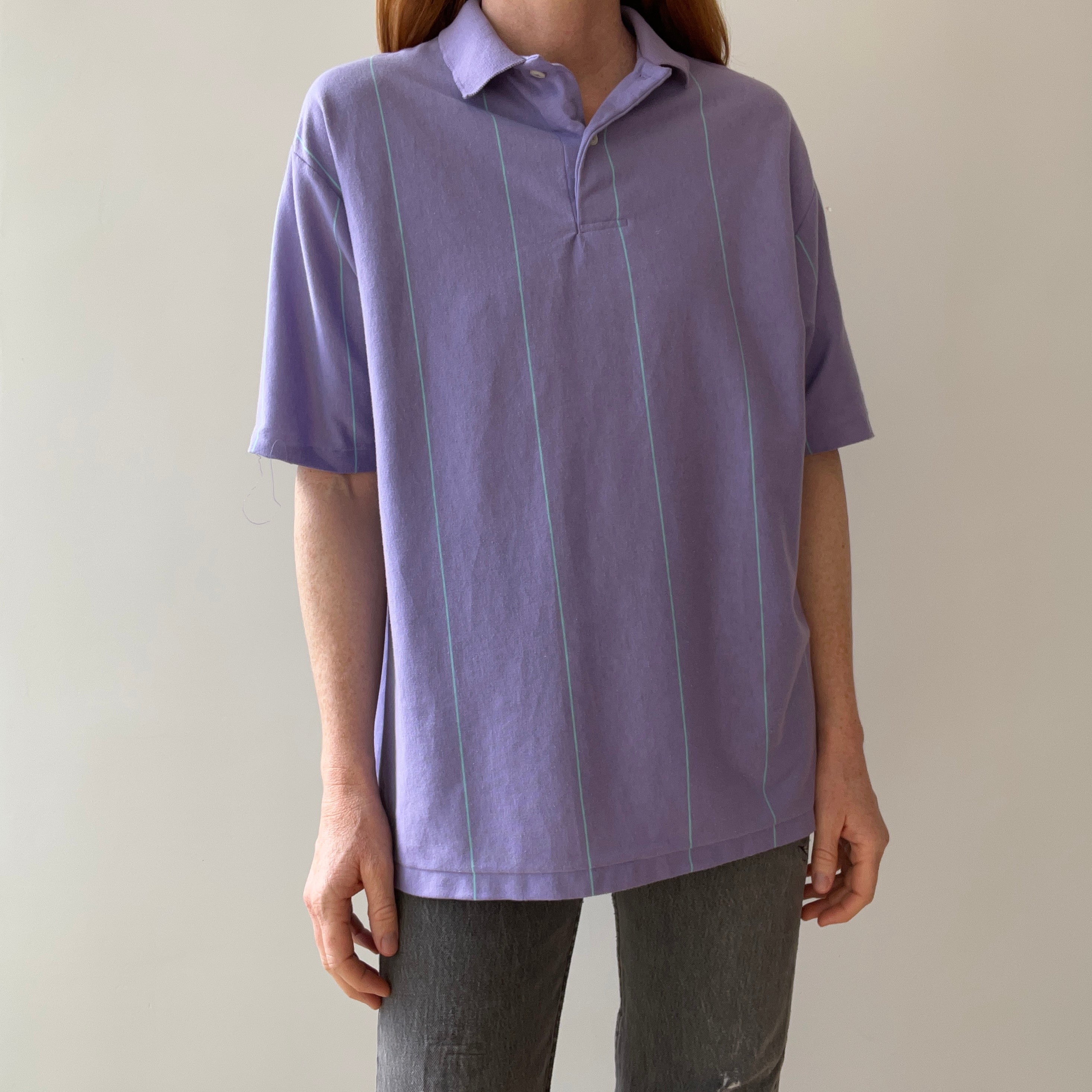 1980s Lavender Striped Polo Shirt