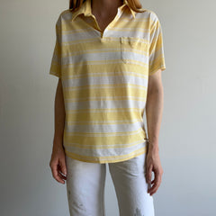 1980s Striped Pastel Yellow and White (ok, and gray) Golf Polo Shirt