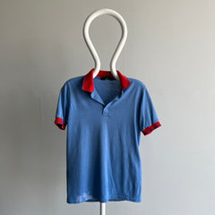 1980s Super Cool Bleach Stained Red and Blue Polo Shirt - !!!!