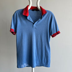 1980s Super Cool Bleach Stained Red and Blue Polo Shirt - !!!!