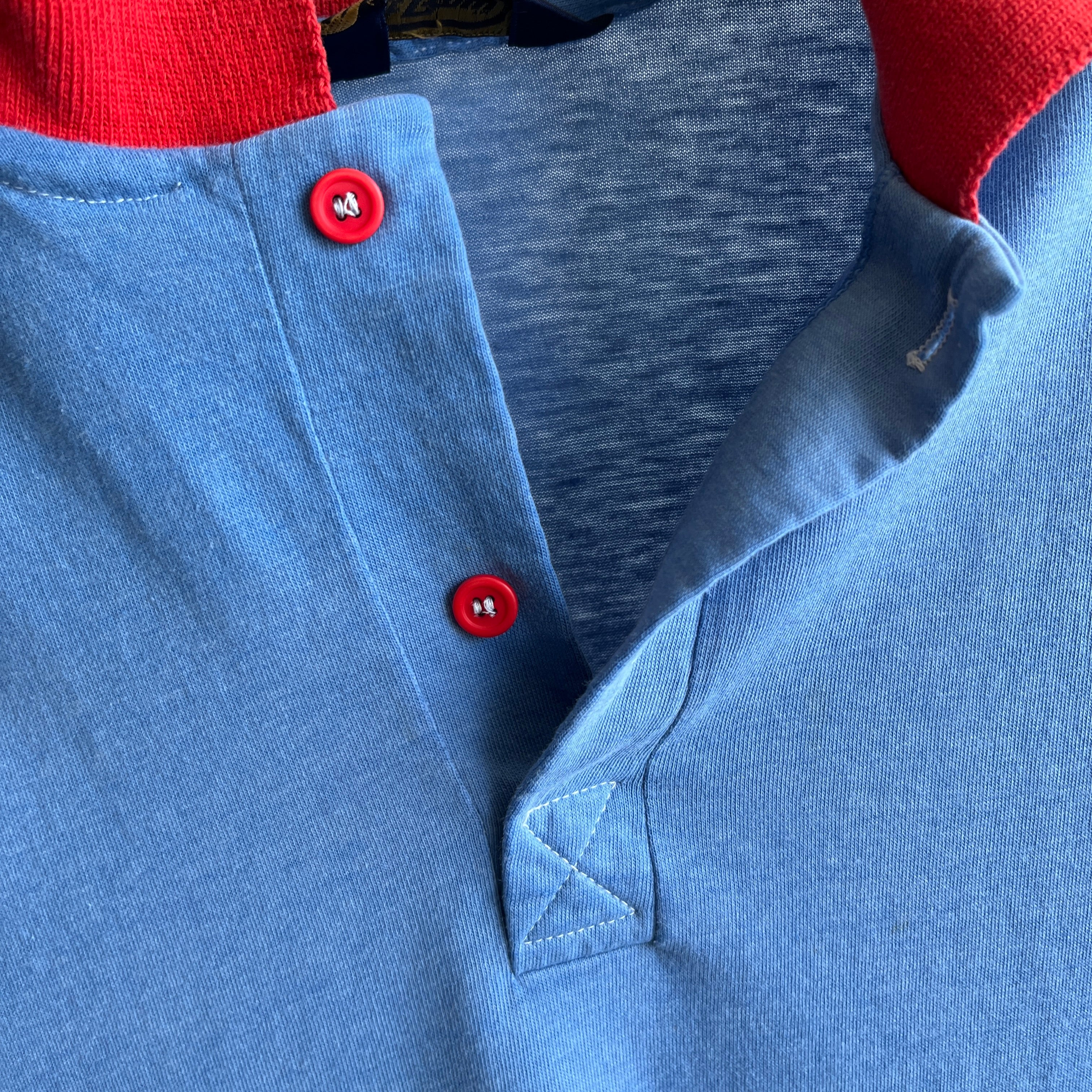 1980s Super Cool Bleach Stained Red and Blue Polo Shirt - !!!!