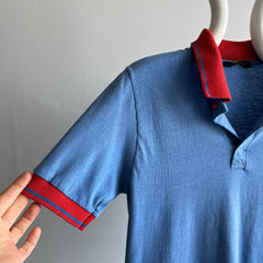 1980s Super Cool Bleach Stained Red and Blue Polo Shirt - !!!!