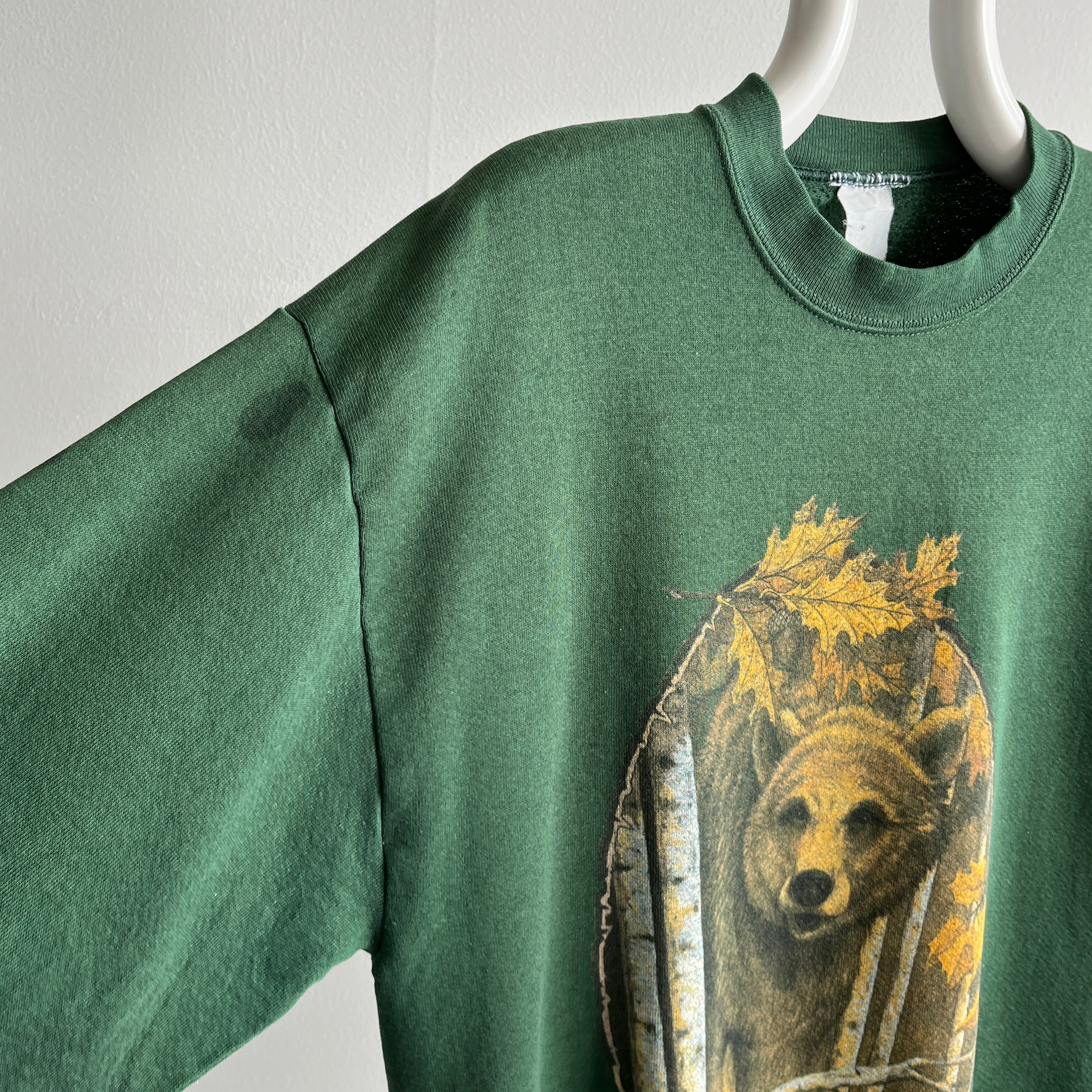1980s Off Centered Bear Sweatshirt - REALLY WORN OUT