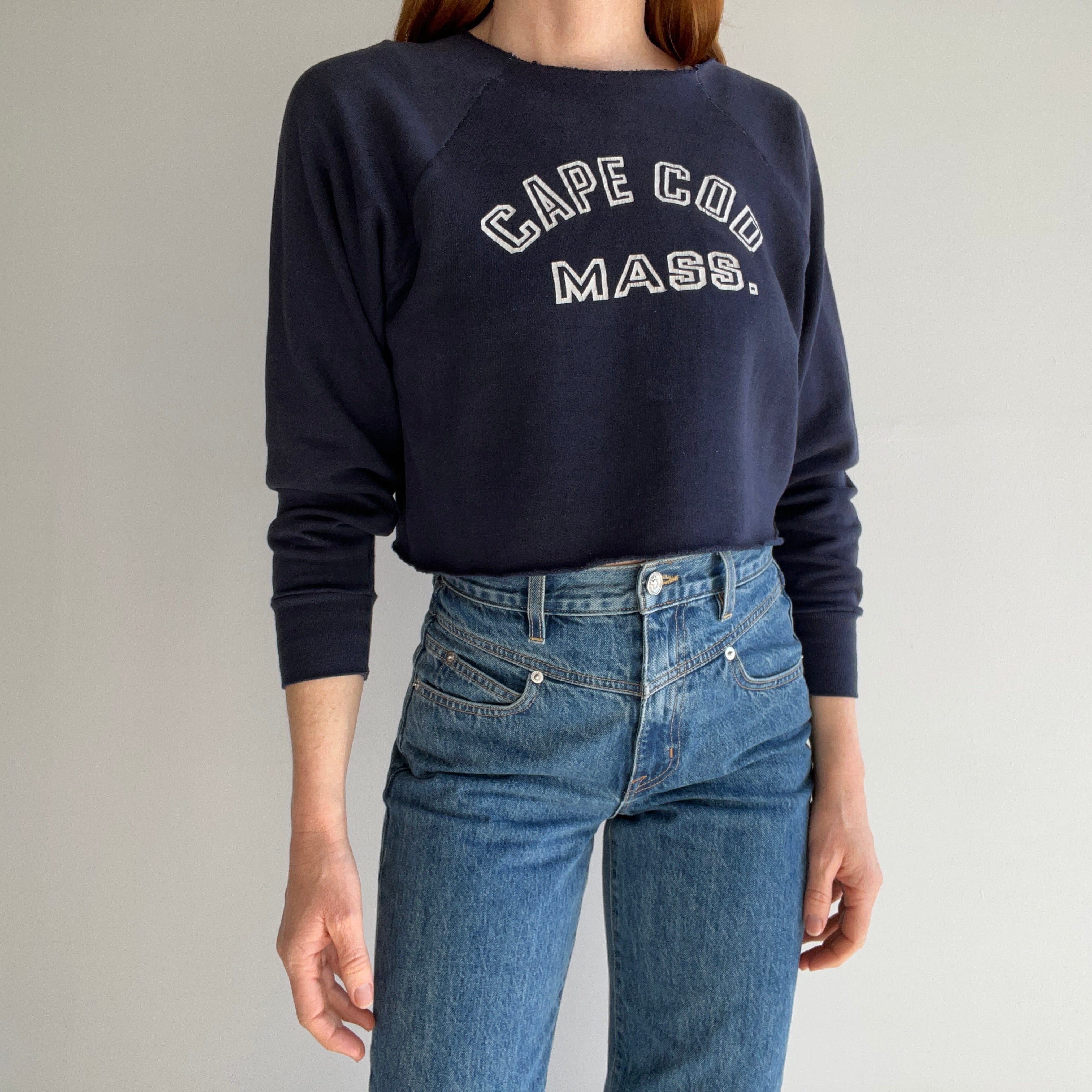 1970s Sun Faded Cape Cod DIY Crop Top Sweatshirt