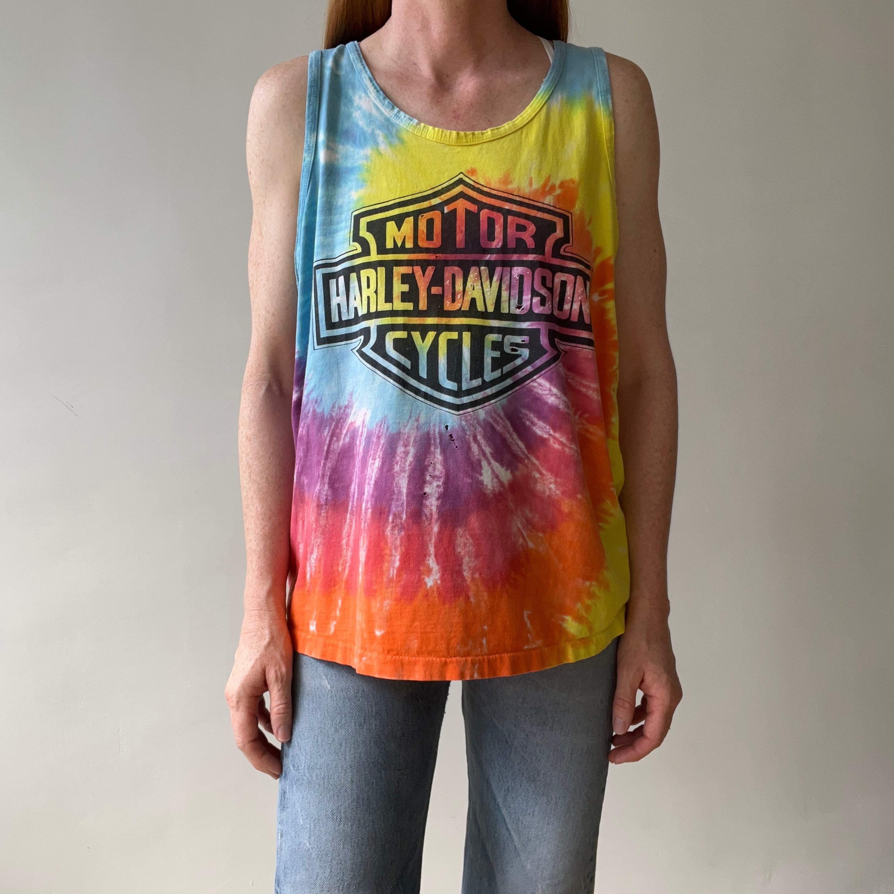 1980s/90s Harley Nicely Beat Up Tie Dye Tank Top
