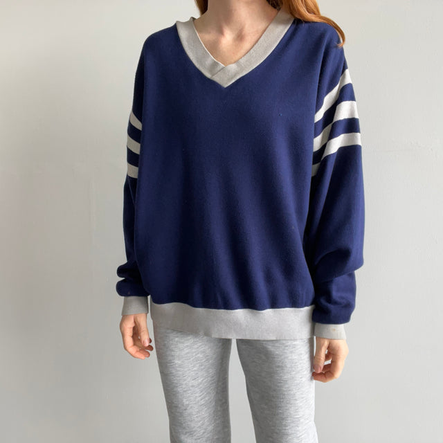 1970s Super Slouchy V-Neck Cozy Acrylic/Cotton Sweatshirt