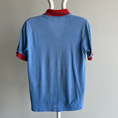 1980s Super Cool Bleach Stained Red and Blue Polo Shirt - !!!!