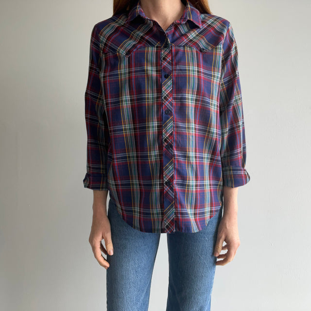 1980s Lightweight Plaid Cowgirl Shirt - Not Exactly a Flannel Per Say