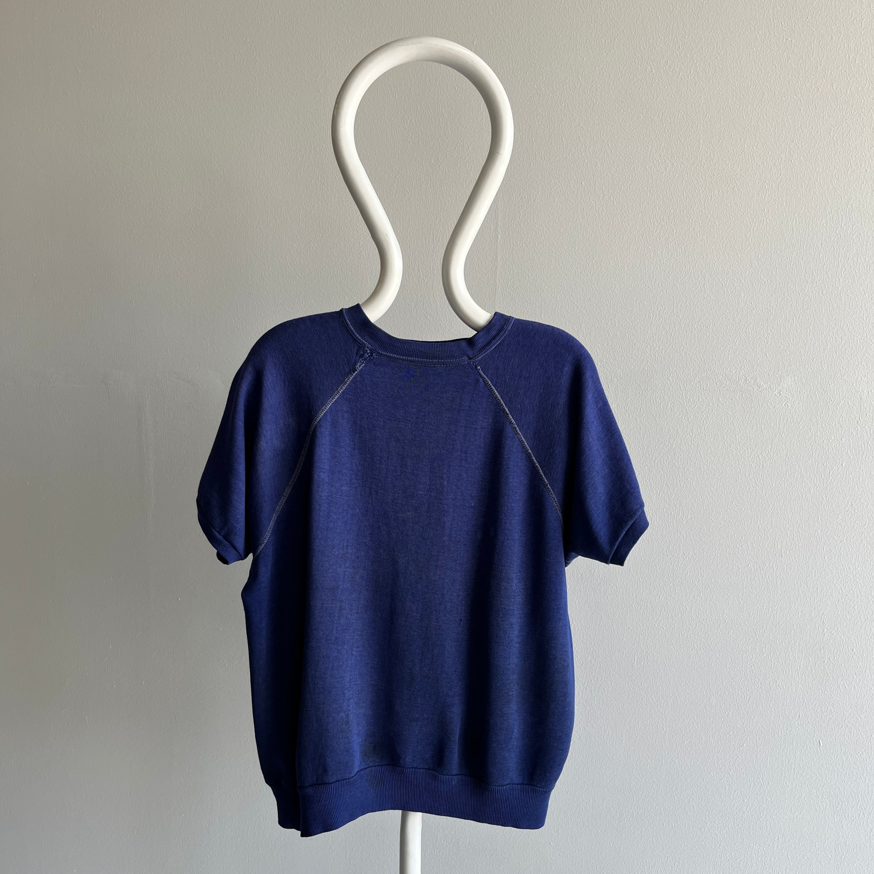 1970s Dumpster Chic Mended Navy Warm Up with Contrast Stitching and Patching - RAD