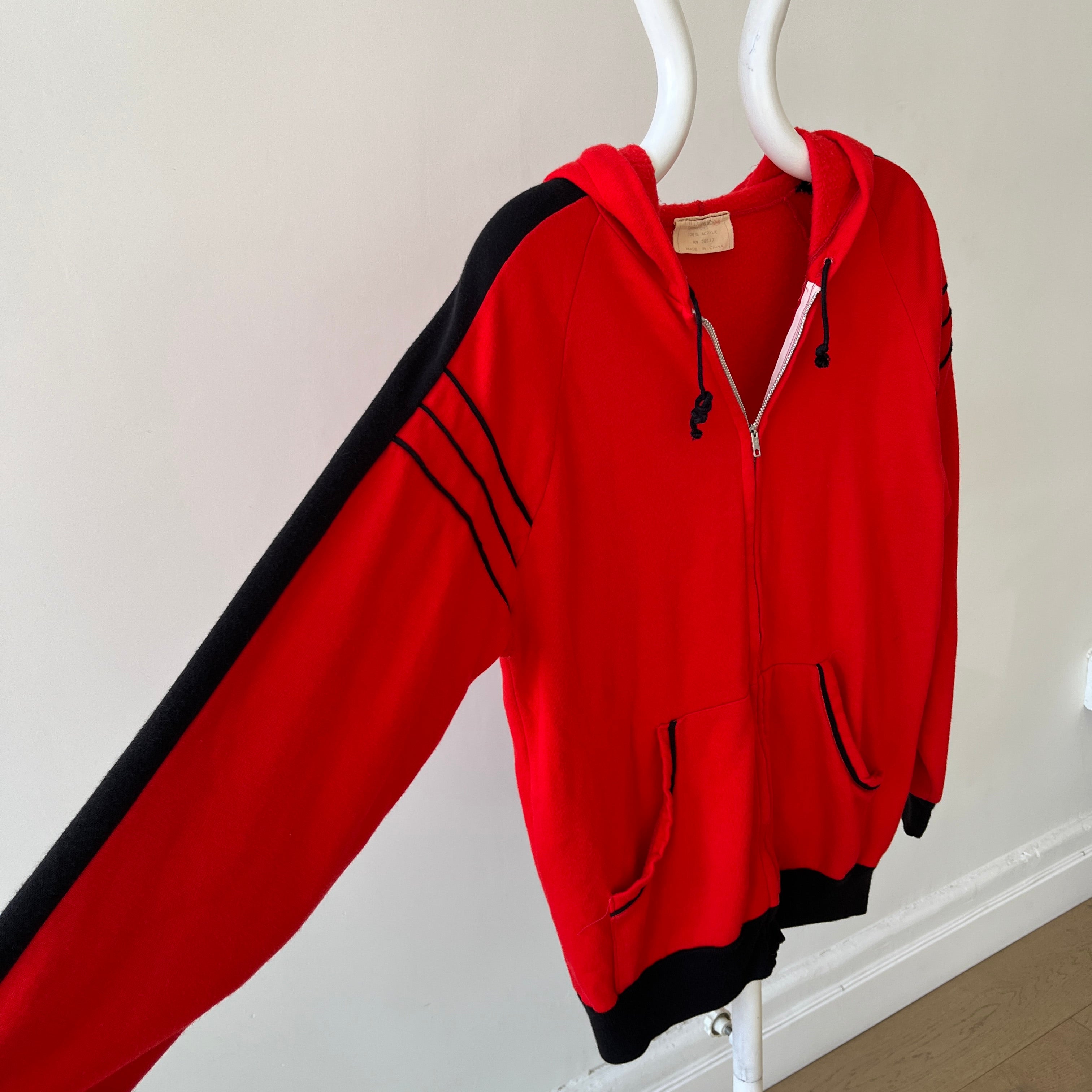 1970s Red and Black Zip Up Hoodie