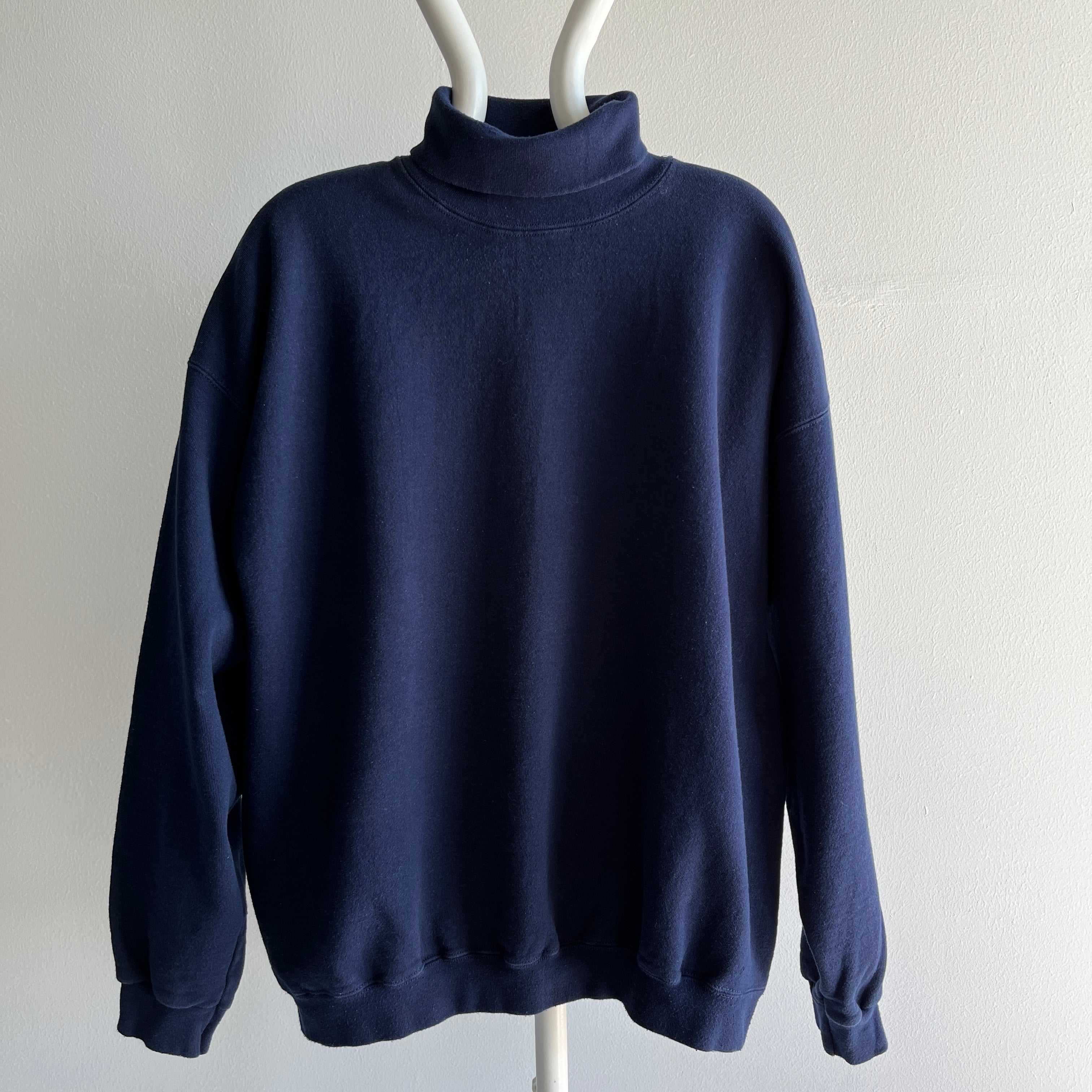 1990s Heavyweight Navy Turtleneck Sweatshirt by Tultex