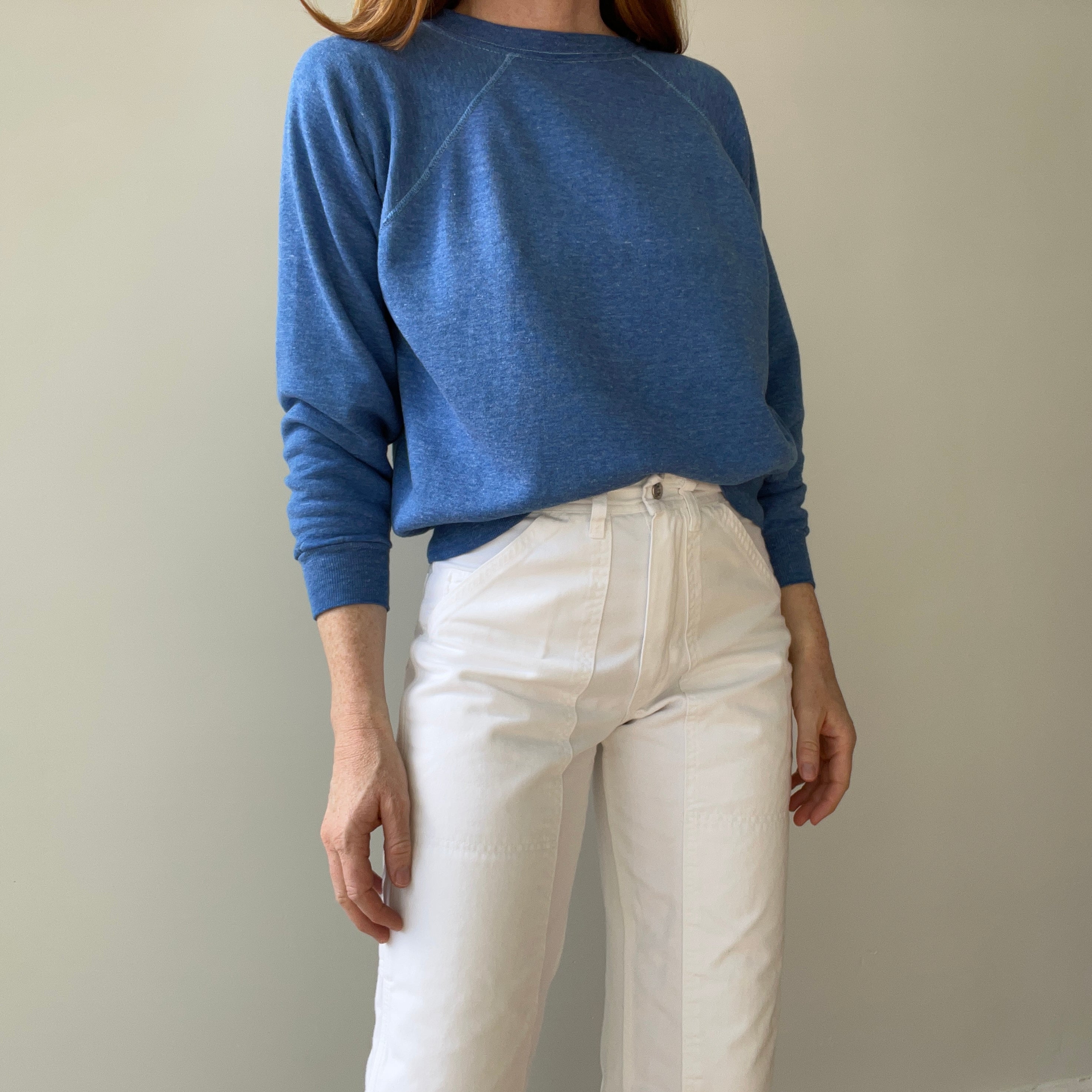 1970/80s Heather Blue Raglan with Contrast Stitching - !!!!