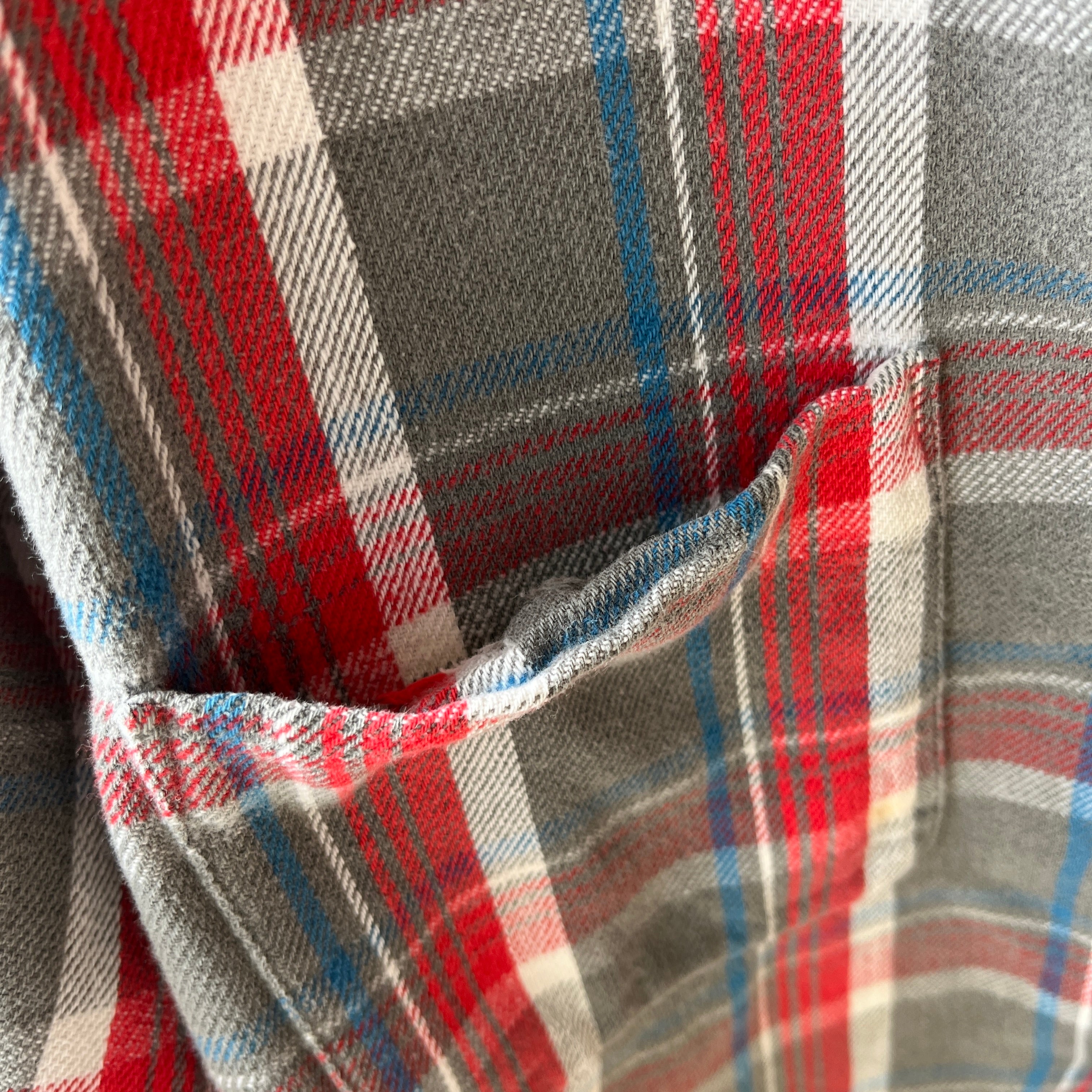 1970s DIY Handmade Cotton Flannel - Red, Gray and Blue - SO GOOD