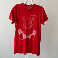 1980s Ohio State Teddy Bear V Neck T-Shirt - Very Faded, Soft and Slouchy