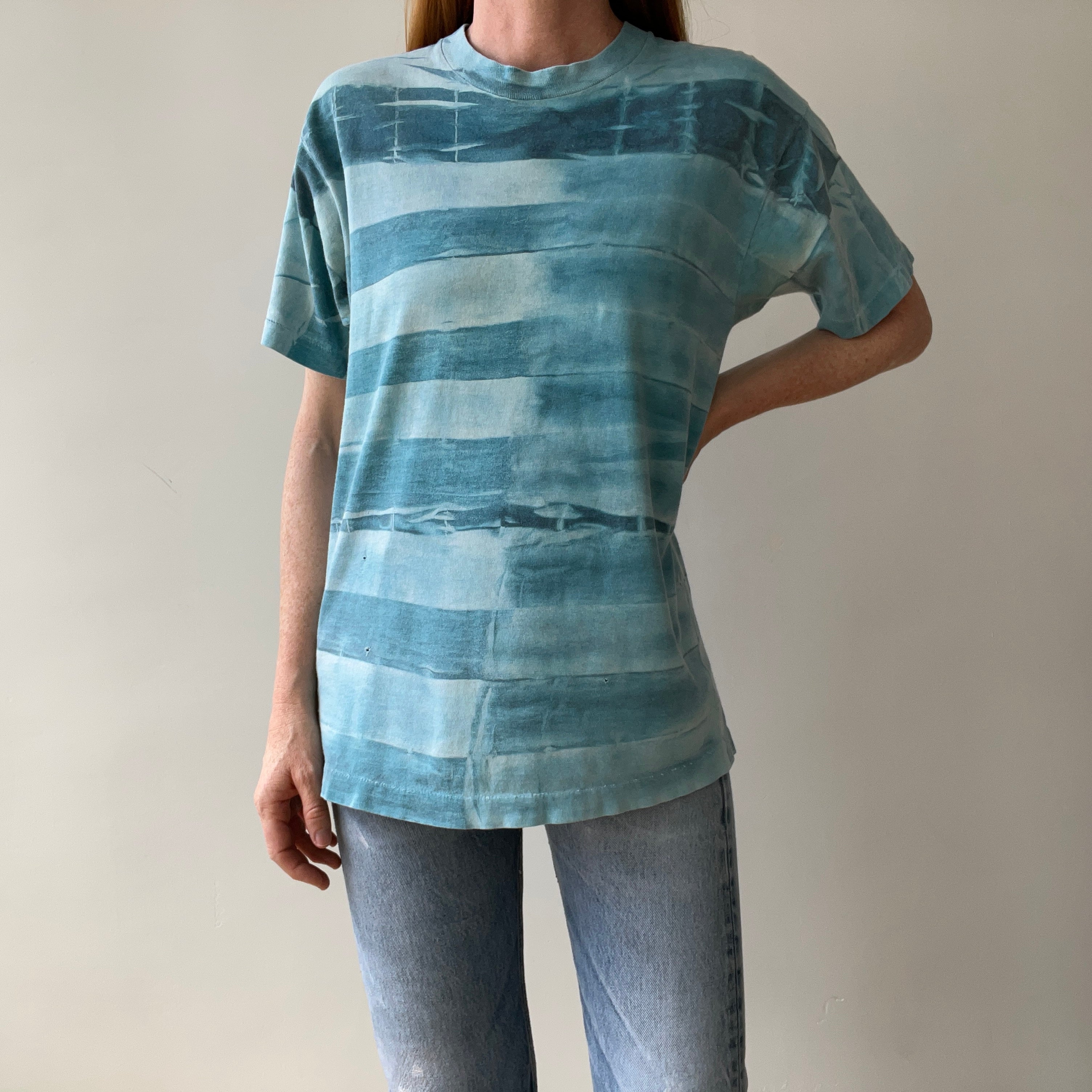 1990s Striped Tie Dye T-Shirt - !!!