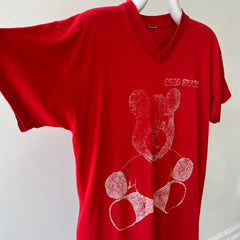 1980s Ohio State Teddy Bear V Neck T-Shirt - Very Faded, Soft and Slouchy