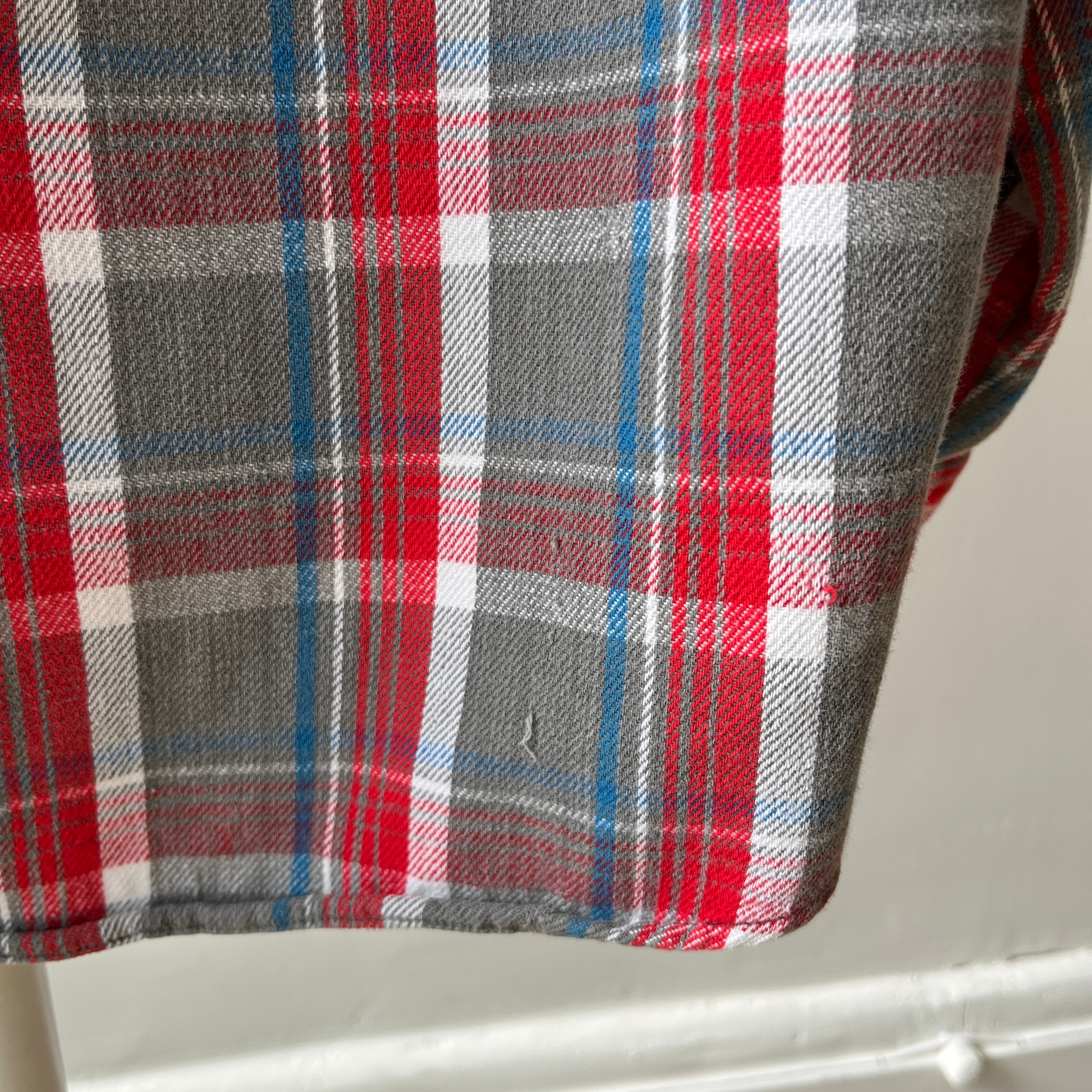 1970s DIY Handmade Cotton Flannel - Red, Gray and Blue - SO GOOD