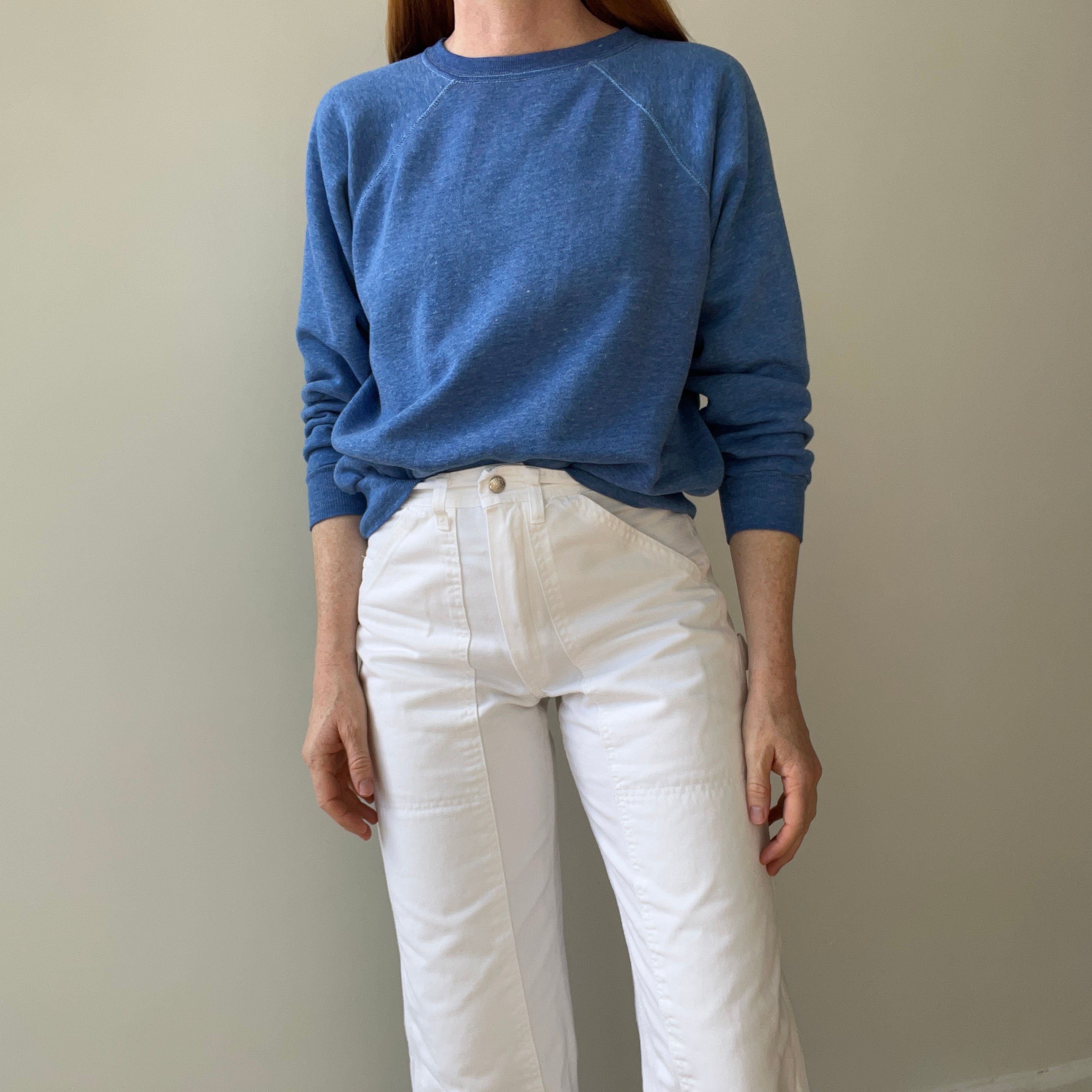 1970/80s Heather Blue Raglan with Contrast Stitching - !!!!