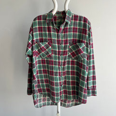1990s Super Thin Lightweight Green and Magenta Single Sided Flannel