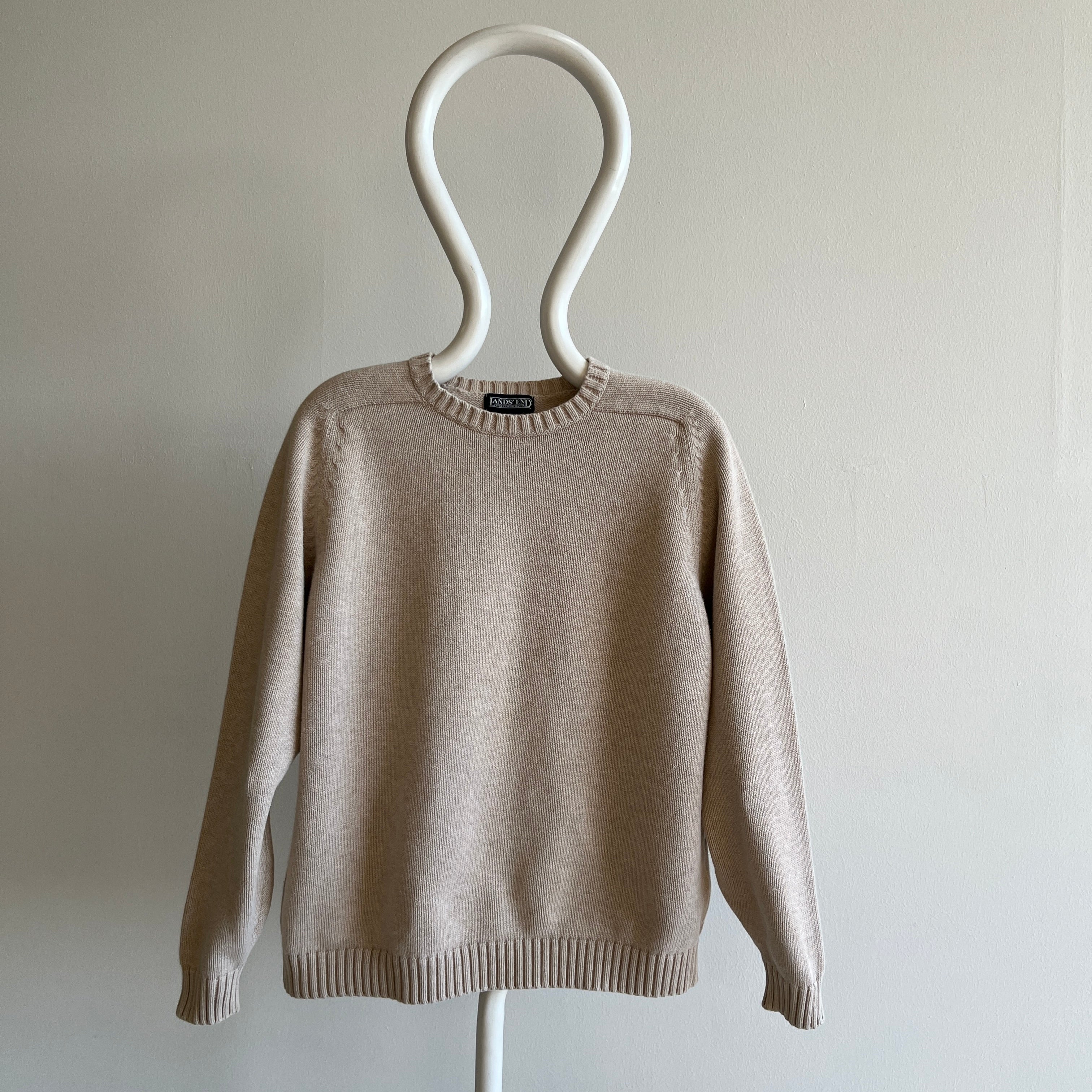 1990/2000s Lands' End Khaki Cotton Sweater - Made in Japan