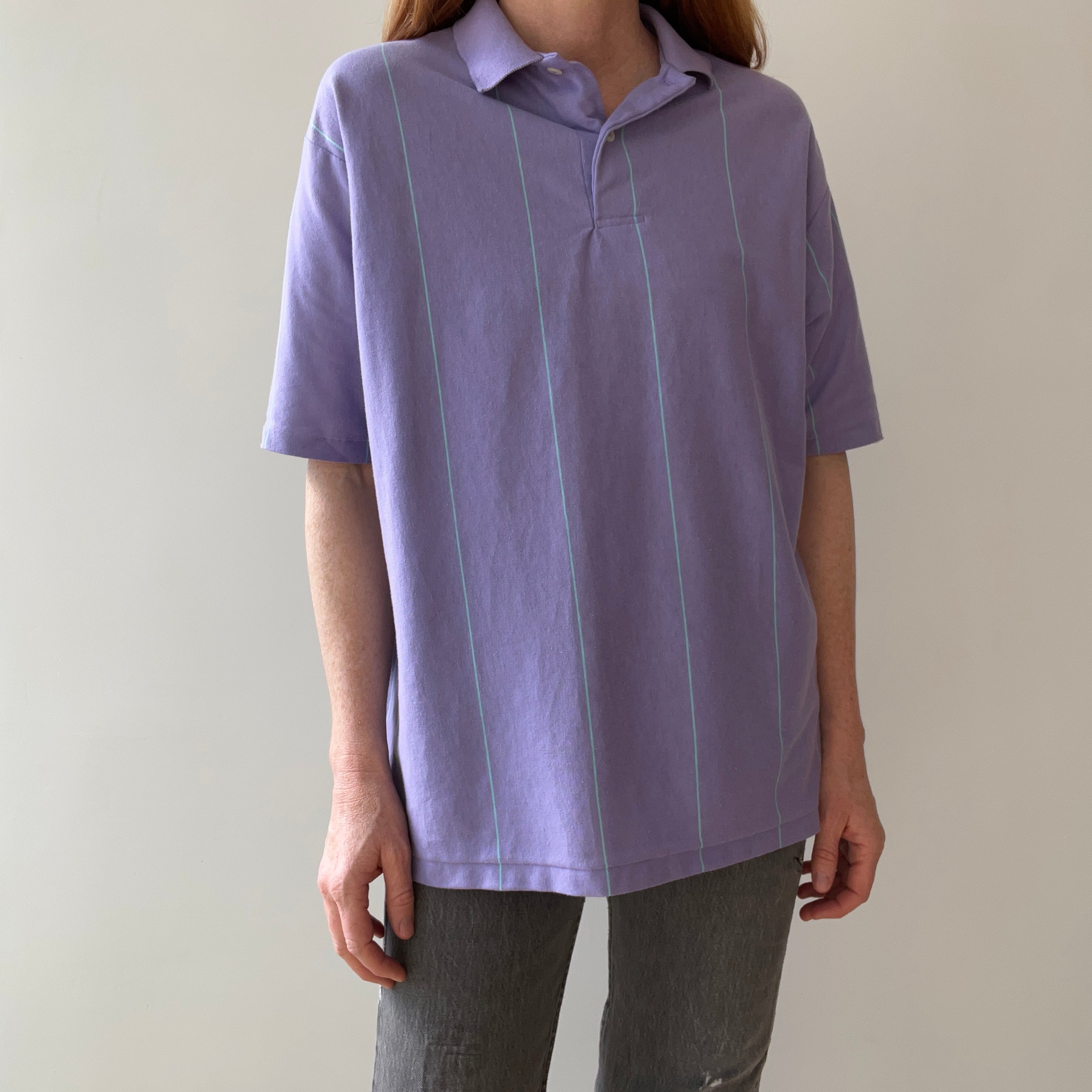 1980s Lavender Striped Polo Shirt