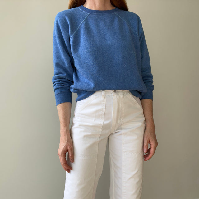 1970/80s Heather Blue Raglan with Contrast Stitching - !!!!