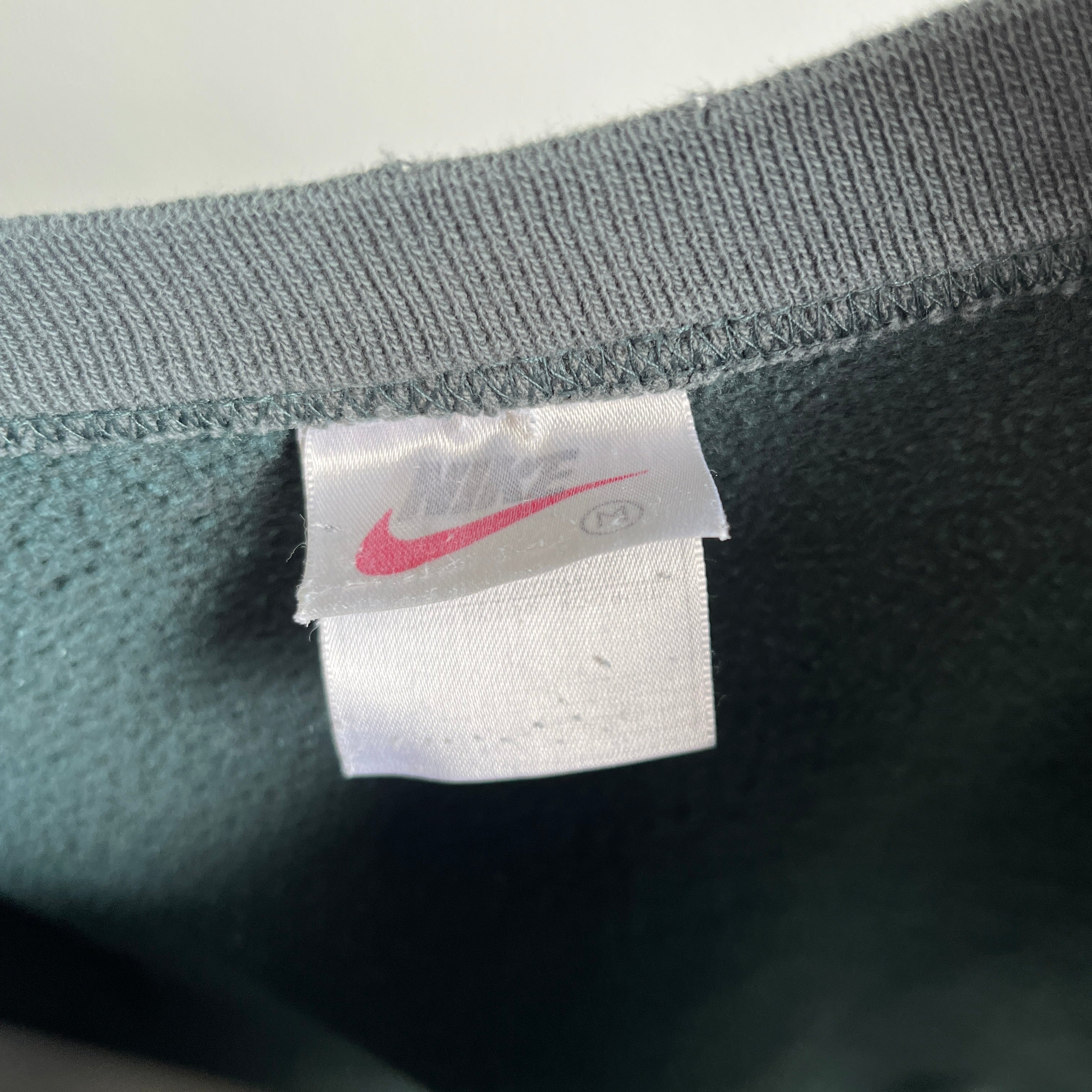 1990s Tattered Torn and Worn Faded Green Destroyed Nike Sweatshirt