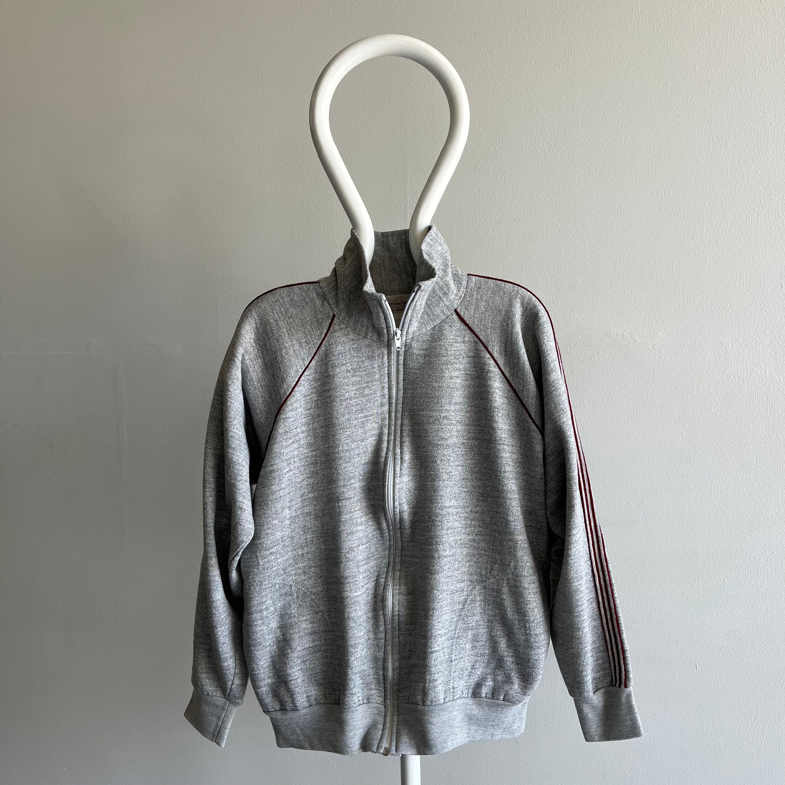 1970s Mock Neck Zip Up Side Striped Sweatshirt - THIS IS COOL